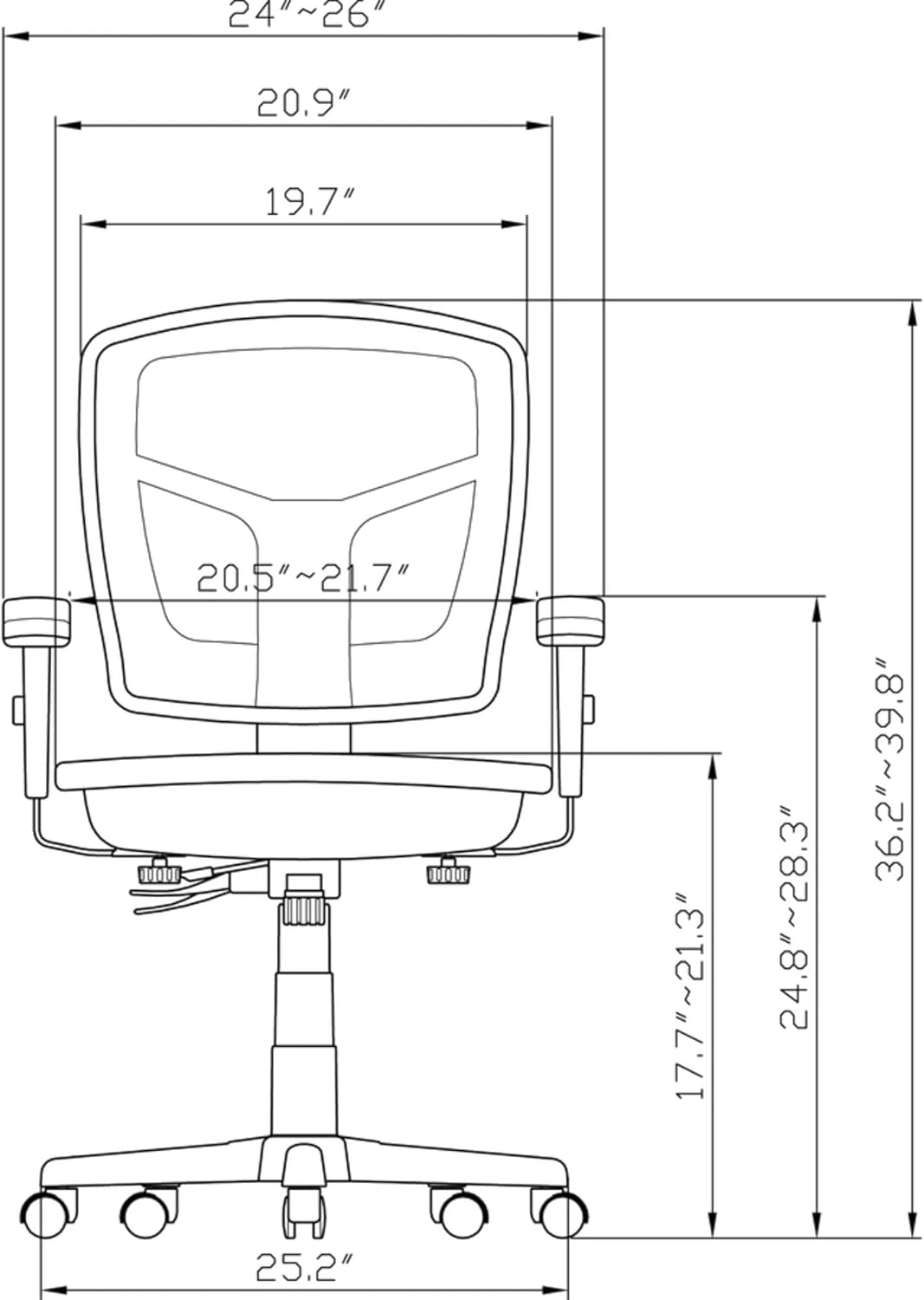 Side view of assembled Lorell Mid-Back Swivel Mesh Chair