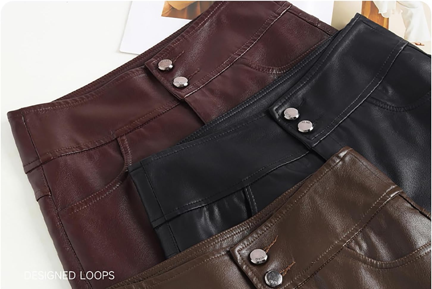Lucrosun Trendy Faux Leather Pants High Waist Wide Leg PU Leather Palazzo Trousers - Image 5