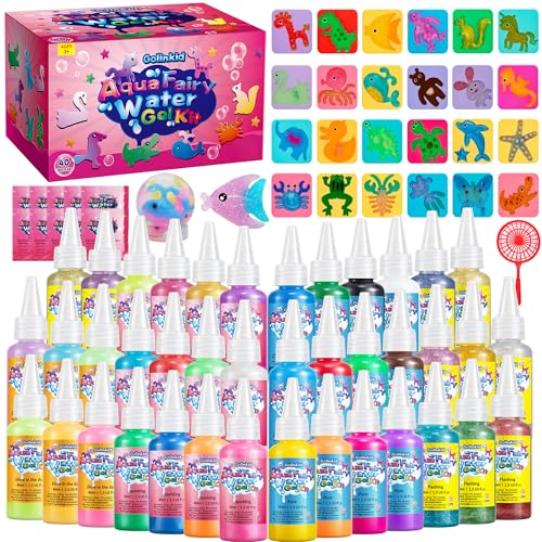 Golinkid Magic Water Elf Toy Kit for Kids 40 Bottles Aqua Fairy Water Gel Kit 4 Style Magic Water Kits with 24 Molds 10 Pack of Magic Powder Crate Your Own Water Pets Craft Kits40 Colors