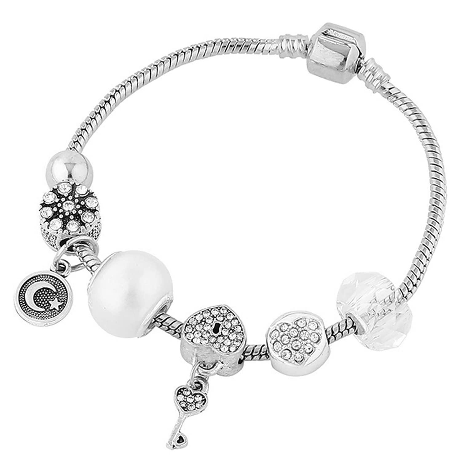 Peora Silver Plated Cubic Zirconia Studded Charm Bracelet Stylish Fashion Jewellery Gift for Girls & Women (B0C1CHTZW9) Amazon Price History, Amazon Price Tracker