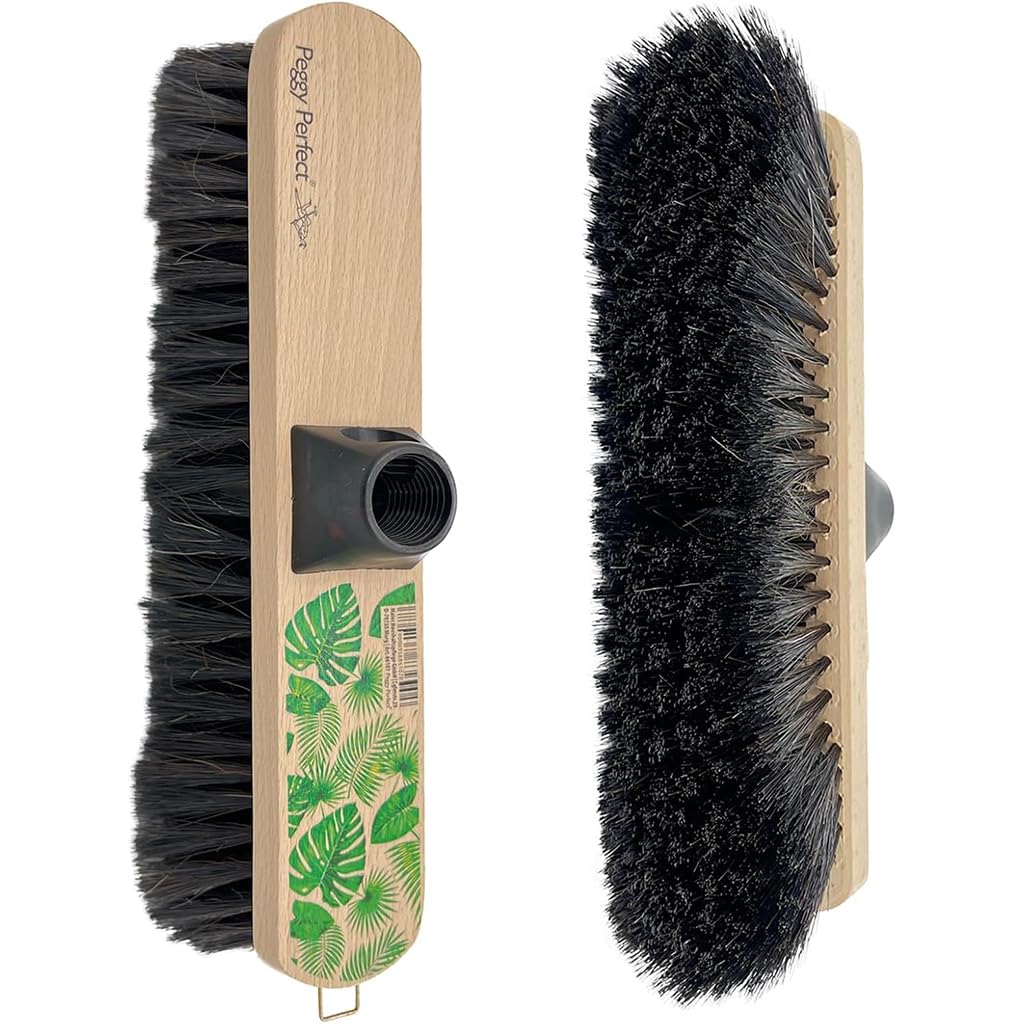 Peggy Perfect Stubenbesen Kehrbesen Zimmerbesen mit Einer dichten Naturhaarmischung und Teleskopstiel im einzigartigem Botanical Design. Buchenholz Besen mit Designaufdruck
