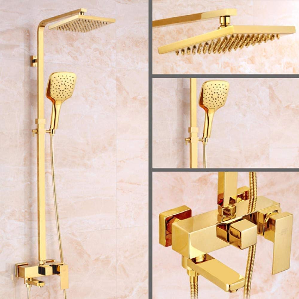 ASerZenith Shower System Luxury Brass Golden Shower Faucet Single Lever 8Inch Rain Shower Mixer Kit with Bidet Sprayer/Hand Shower/Tub Filler -E