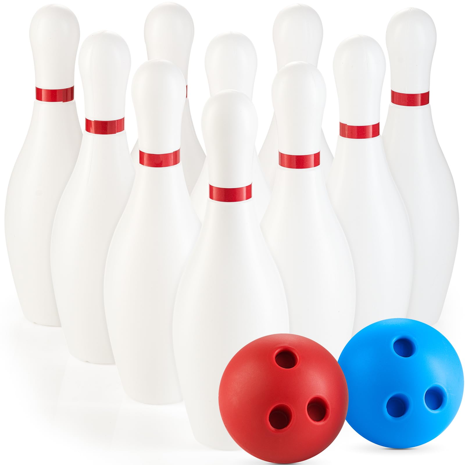 Kids Bowling Set - 10 White Plastic Pins & 2 Lightweight Bowling Balls - Family Fun Indoor & Outdoor Toddler Bowling Set Game for Boys & Girls, Educational & Active Play Toy, Birthday Gift Ages 3+