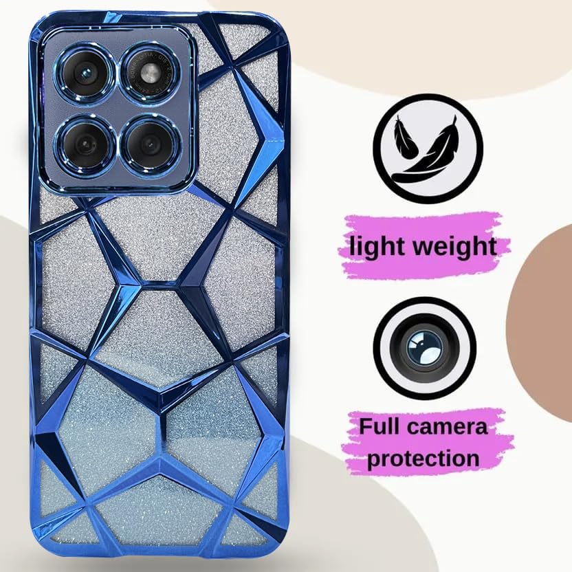 Image of VONZEE Gradient Glitter Case for Moto Edge 60 Fusion, Luxury Electroplated 3D Cube, Diamond Bling Shiny Soft TPU Clear Shockproof Women Girls Protective Phone Cover (Blue)