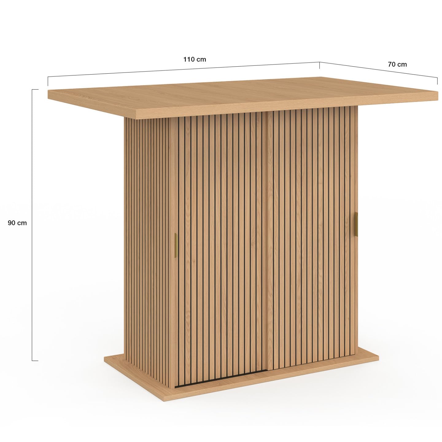 IDMarket - Ilot Central 4 Personnes Juliette 110 cm Pied Central avec Rangement Effet Lattes tasseau de Bois