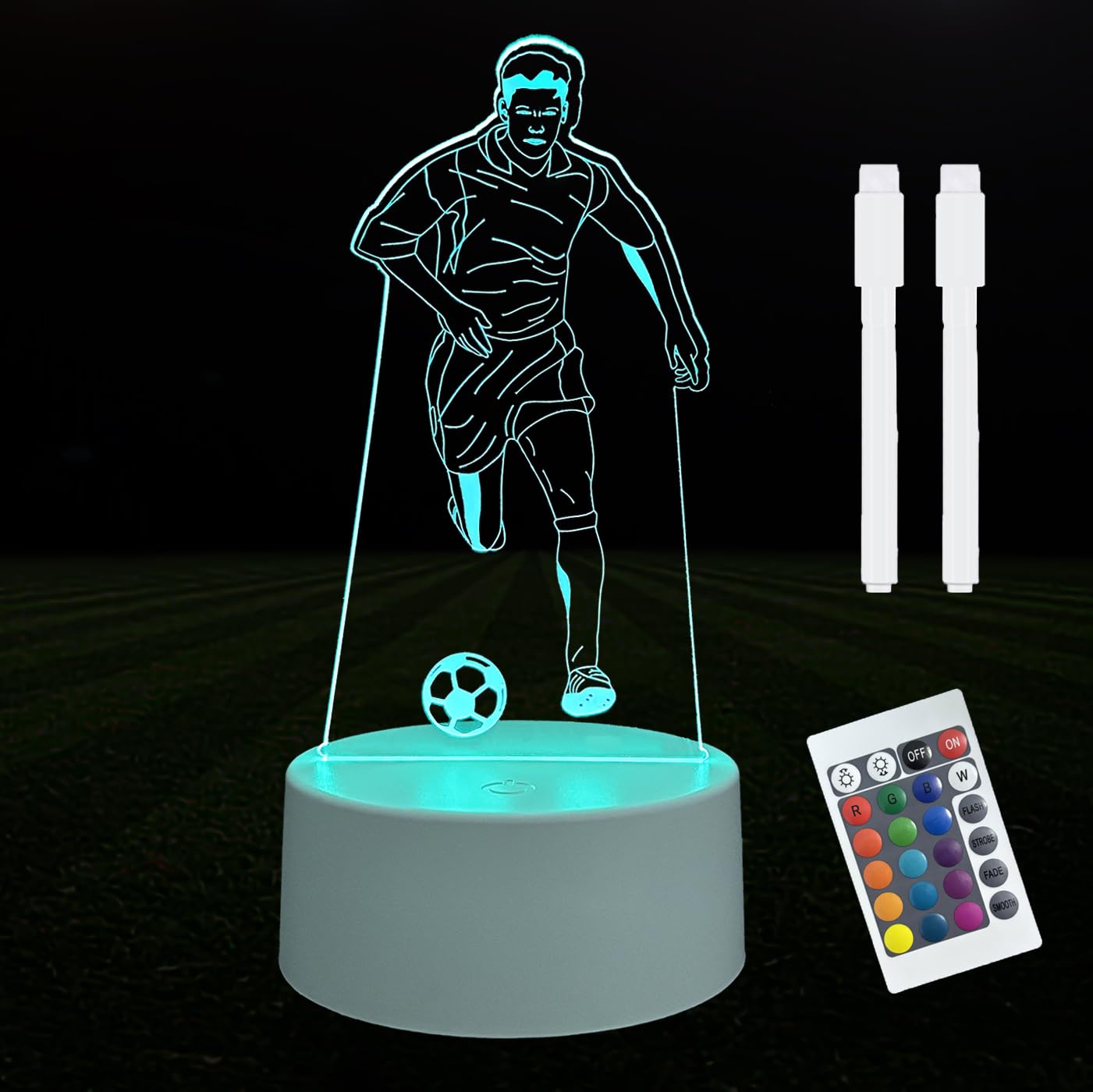 LELYFIT 3D Lampe Fußball Nachtlicht,Mit löschbarem Stift, mit Fernsteuerung,16 Farbwechsel Touch Switch Tisch Schreibtisch Dekoration Lampen, ein Geschenk für Familie, Freunde und Kinder