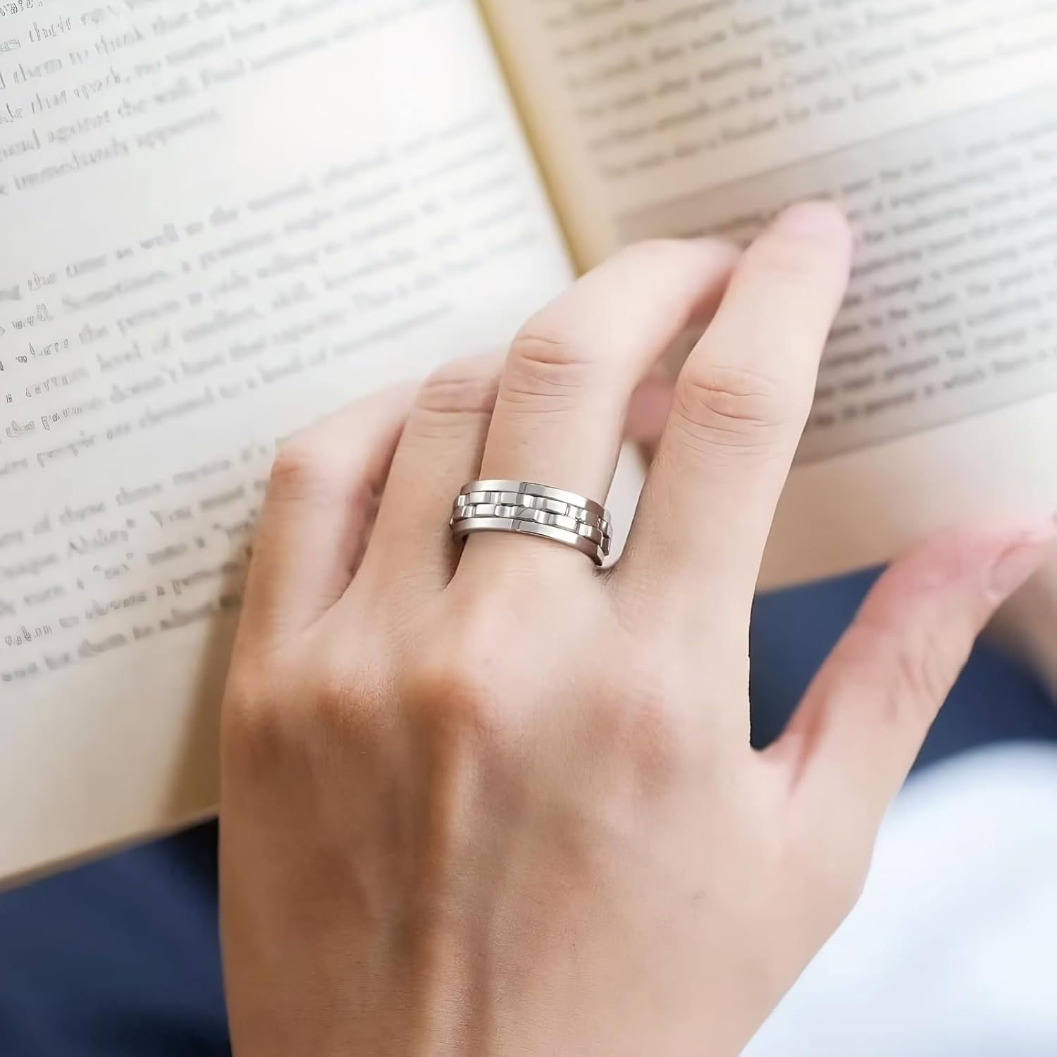 MMTTAO Men's Gear Fidget Anxiety Spinner Rings Wedding Bands for Men Women 8MM Titanium Two Gear Anxiety Stress Relief Spin Ring High Polish Wedding Engagement Band Comfort Fit Jewelry Gift Size 6-13 - Image 8