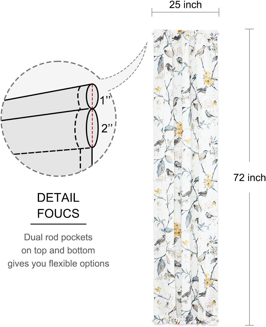 VOGOL Door Curtain Panel, Thermal Insulated Grey Pattern Printed French Door Curtains, Linen Textured Privacy Panels for Window Living Room Doorways, 25 x 72 Inches, 1 Pack
