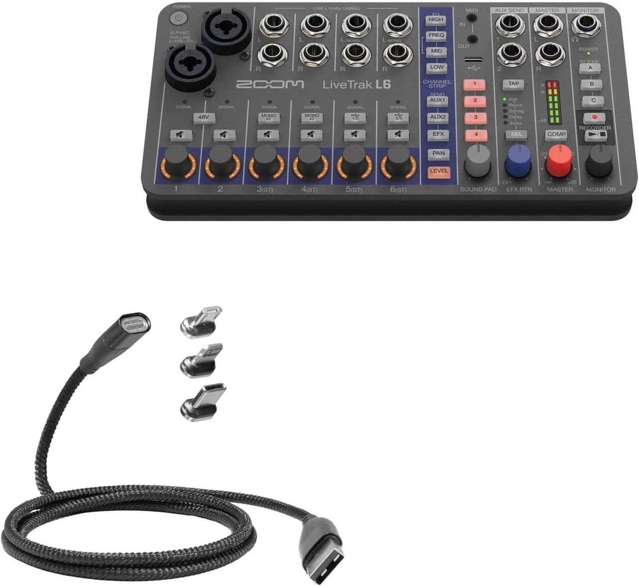 BoxWave Cable Compatible with Zoom LiveTrak L-6 Portable 6-Channel Digital Mixer - MagnetoSnap PD AllCharge Cable (100W), Magnet Charging Braided USB Type-C Micro - Jet Black