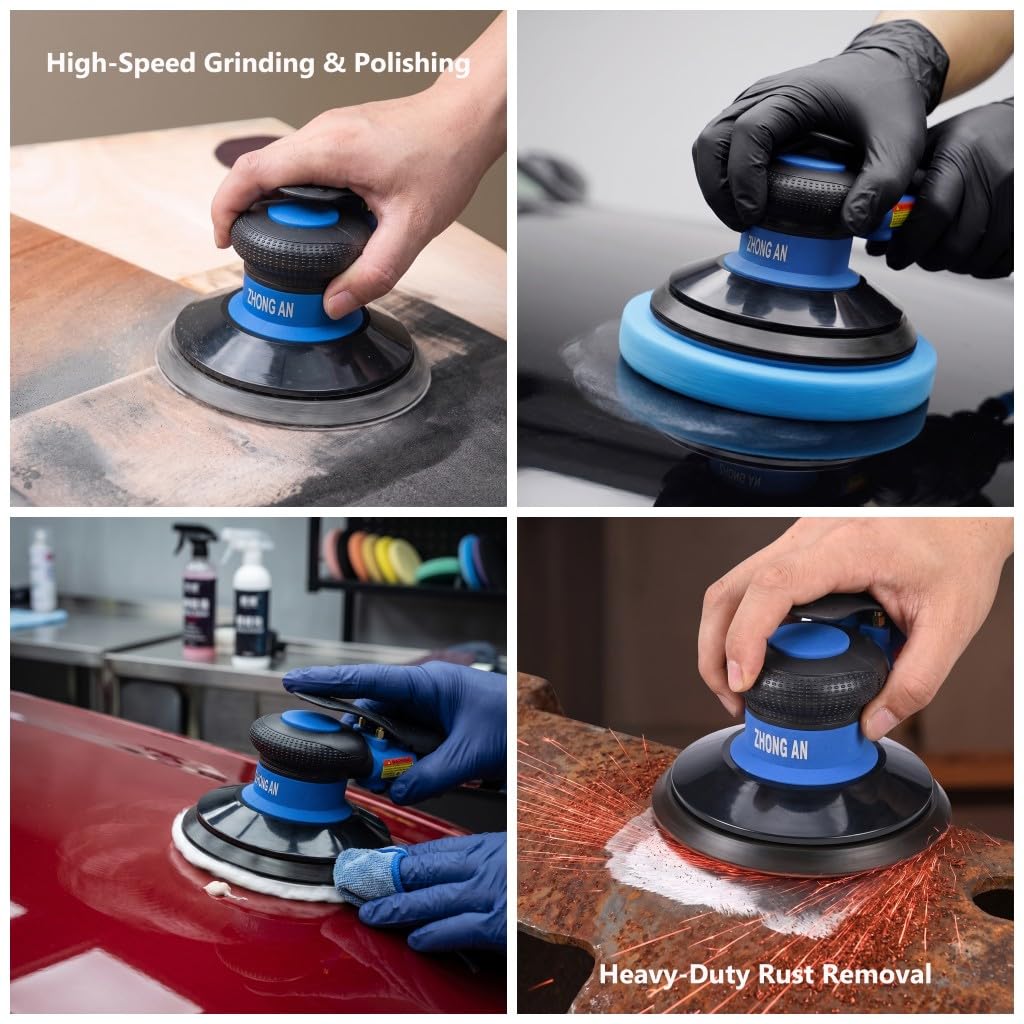 Exzenterschleifer 6 Zoll, 13000 U/min Pneumatischer DA Handschleifer mit Polierpads & Schleifscheiben, luftbetriebener Polierer für Karosseriereparatur, Holz, Verbundwerkstoffe und Metallschleifen