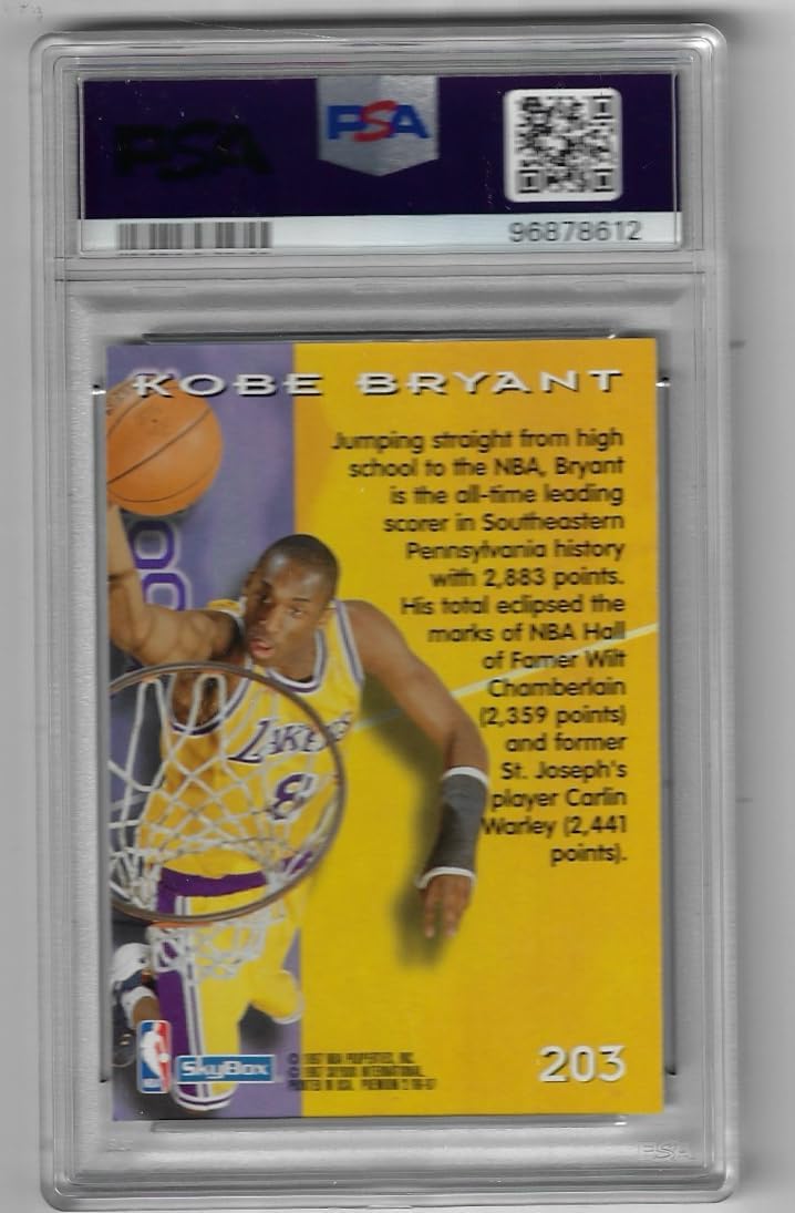 Kobee Bryant PSA Graded 9 Mint Premium Rookie Card Collectible Basketball Card - 1996 Skybox Premium Basketball Card #203 (Lakers)