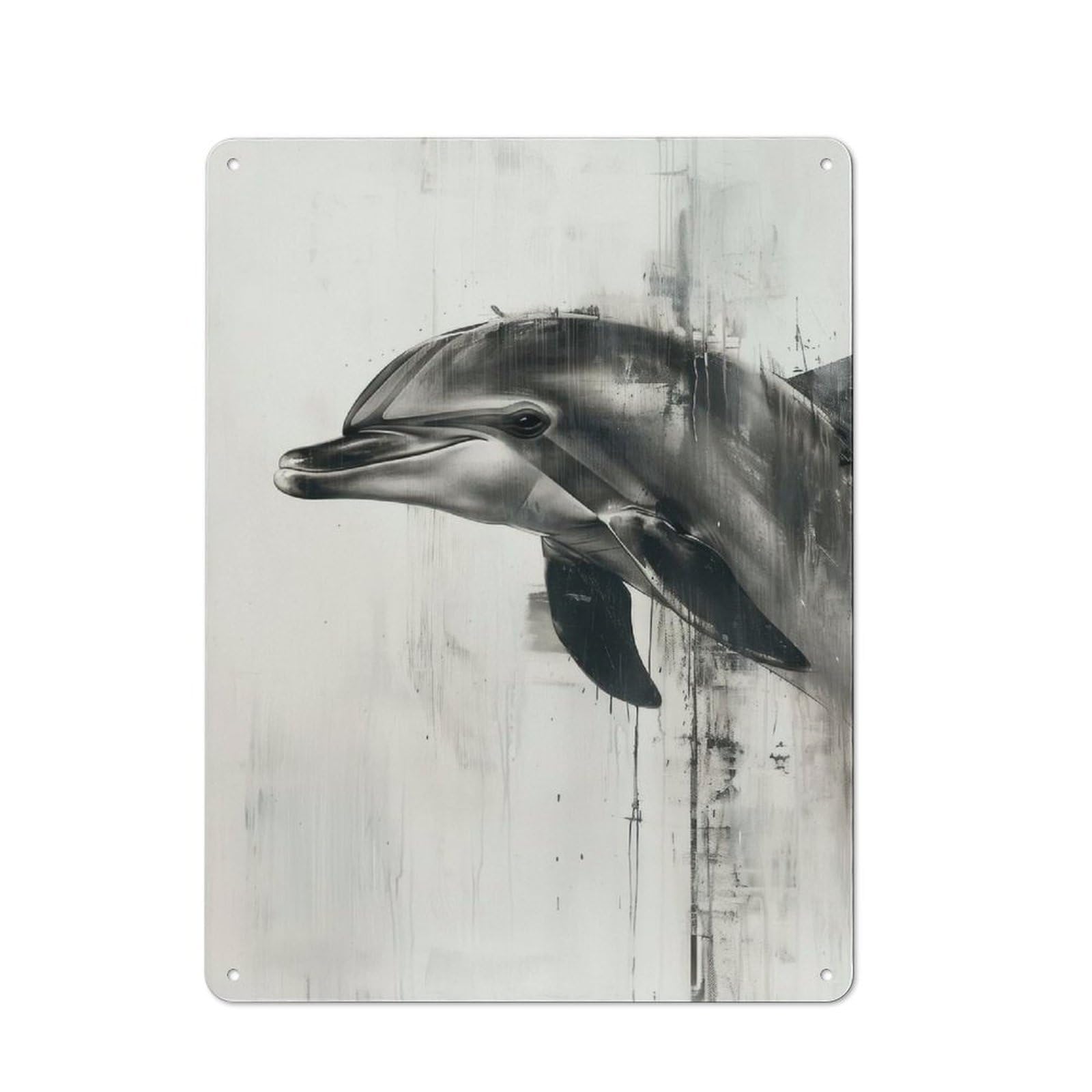Junmoney Dolphin Painting Printed Metal Sign 40X30cm For Café Or Restaurant, For Hospitality Interior Collectors