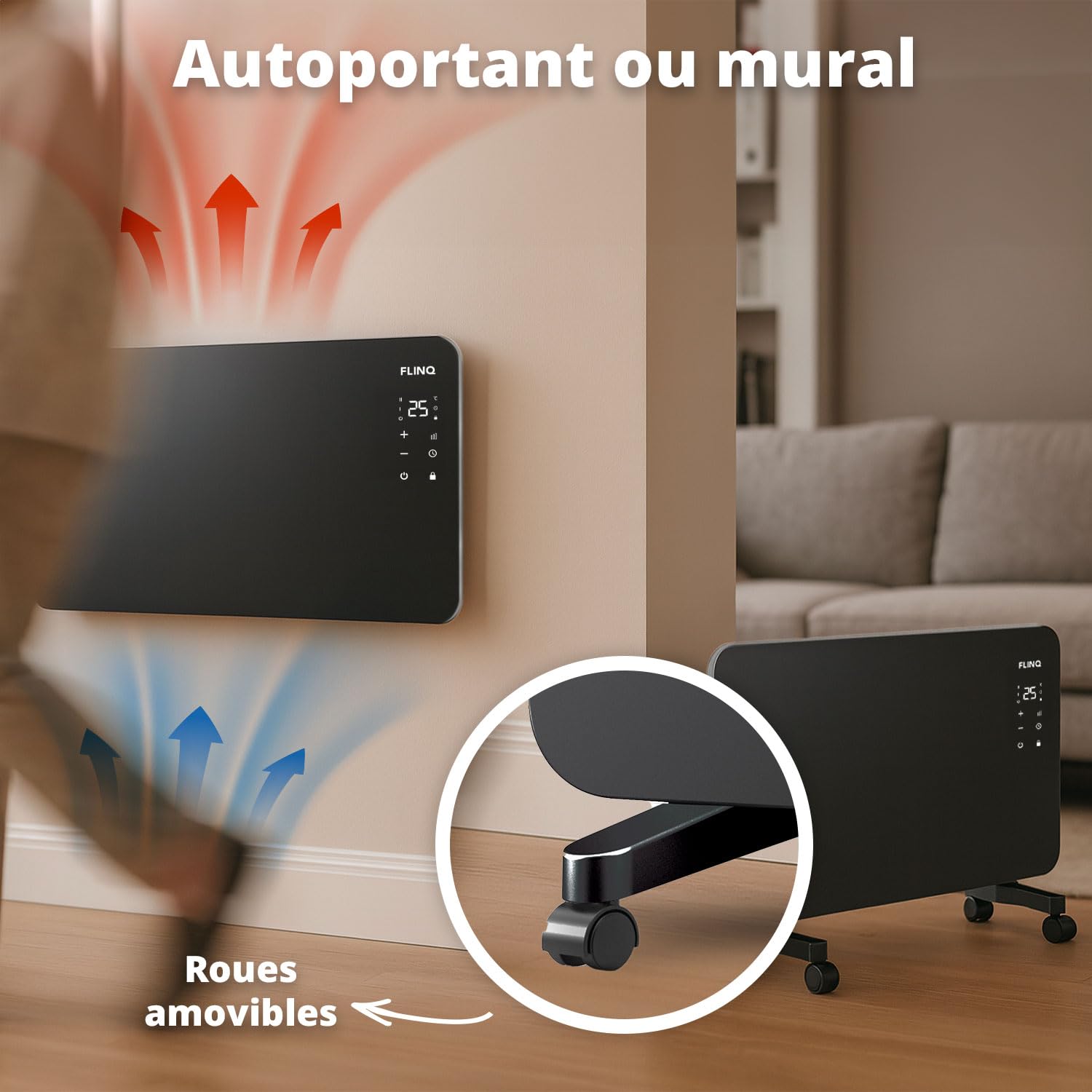 FlinQ Smart Panel Heater Noir - Chauffage électrique - Contrôlable via application - 2000W FlinQ Smart Panel Heater Noir - Chauffage électrique - Contrôlable via application - 2000W