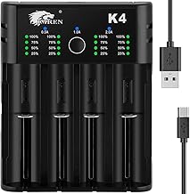 IMREN Chargeur Piles Rechargeable 18650, Charge Rapide pour Batterie 3,7V 18650 14500 14650 17500 18350 18650 18700 20700 21700 22650 26650, 1,2V Ni-MH/Ni-CD Pile AA AAA C (4 Baies)