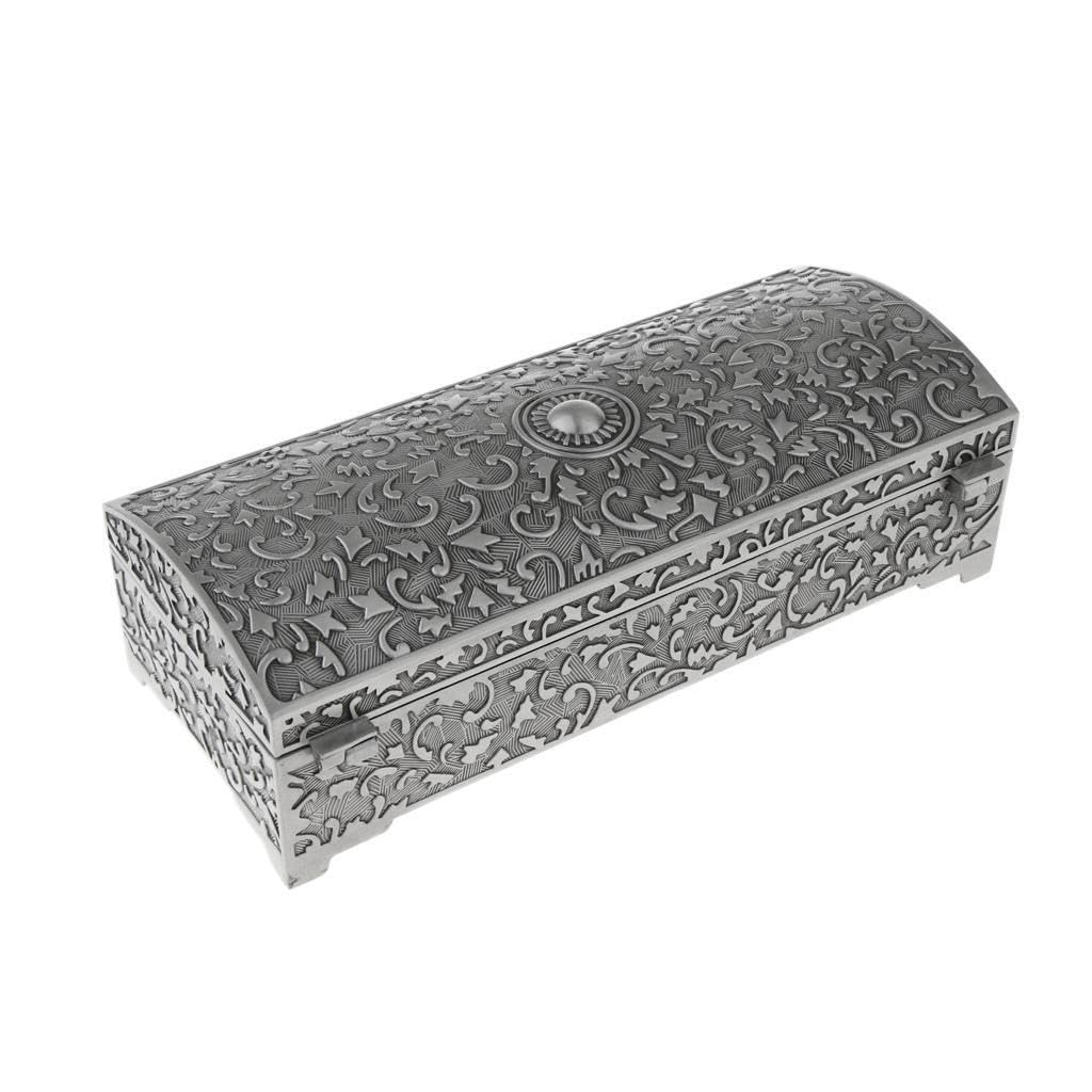 mophrati Elegant Metal Vintage Flower Carved Jewelry Box Trinket Case Jewellery Storage Organizer Retro, L