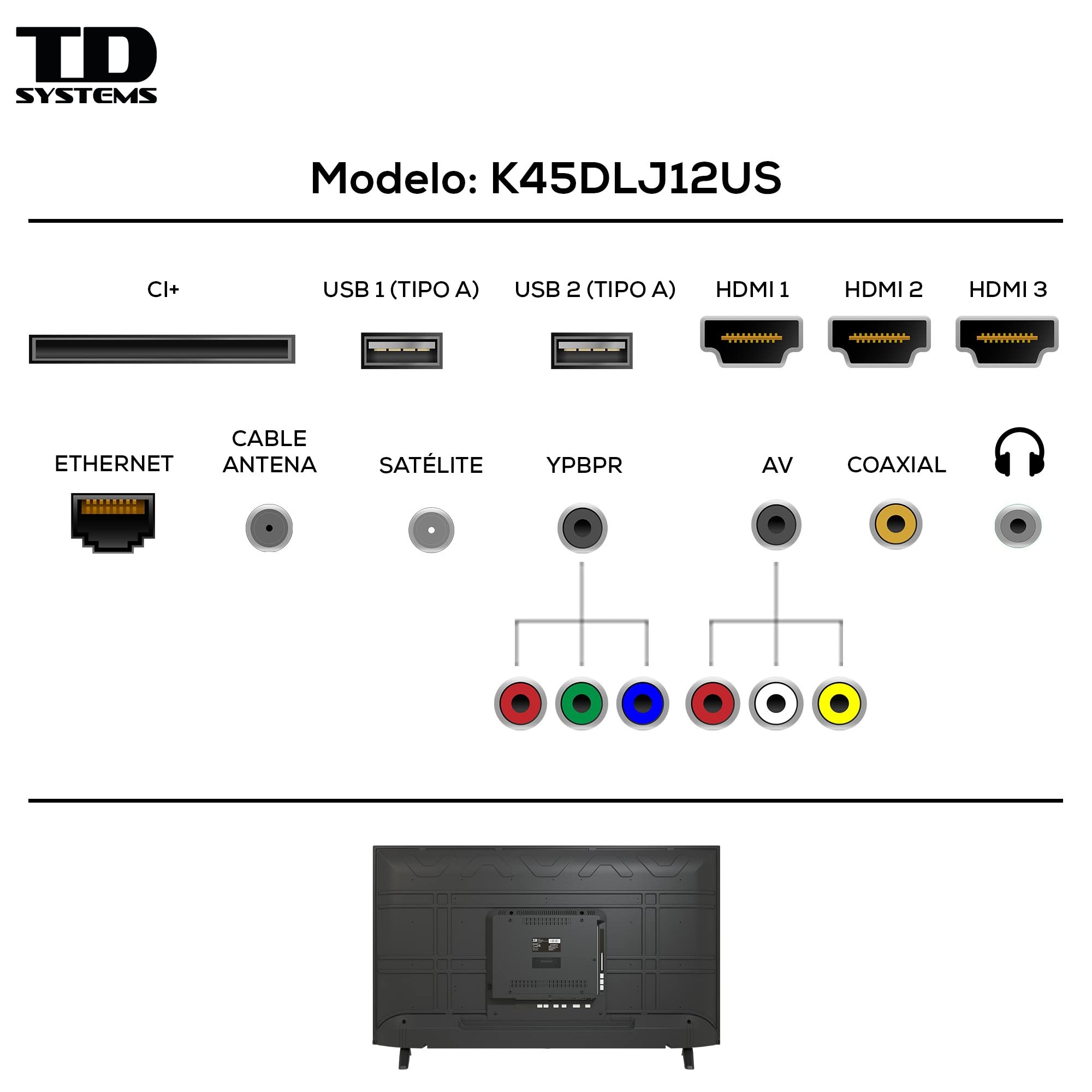 TELEVISOR TD SYSTEMS K45DLJ12US 45" FHD SMART ANDROIDTV WIFI USB HDMI NEGRO