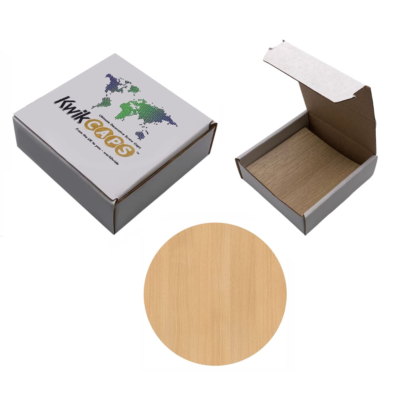 KwikCaps Screw Hole Covers and Head Covers, Self-Adhesive 14mm Trade Box of 625 PVC Screw Stickers, Light Sorano Oak/Vicenza Oak