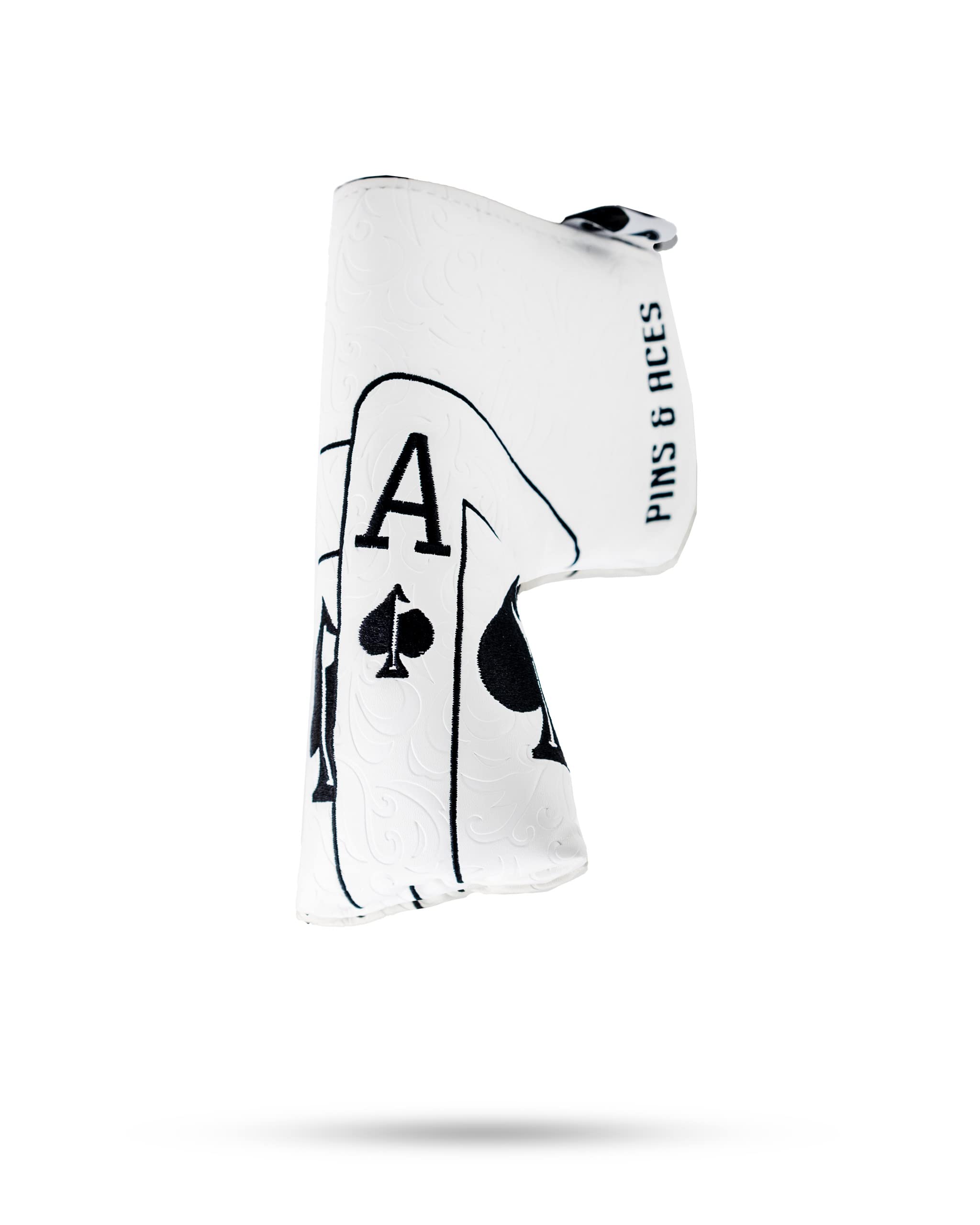Pins & Aces Royal Flush Blade Putter Head Cover - Premium, Hand-Made Leather Headcover - Ace of Spades - Magnetic Closure, Tour Quality Golf Club Cover - Style and Customize Your Golf Bag (Blade)