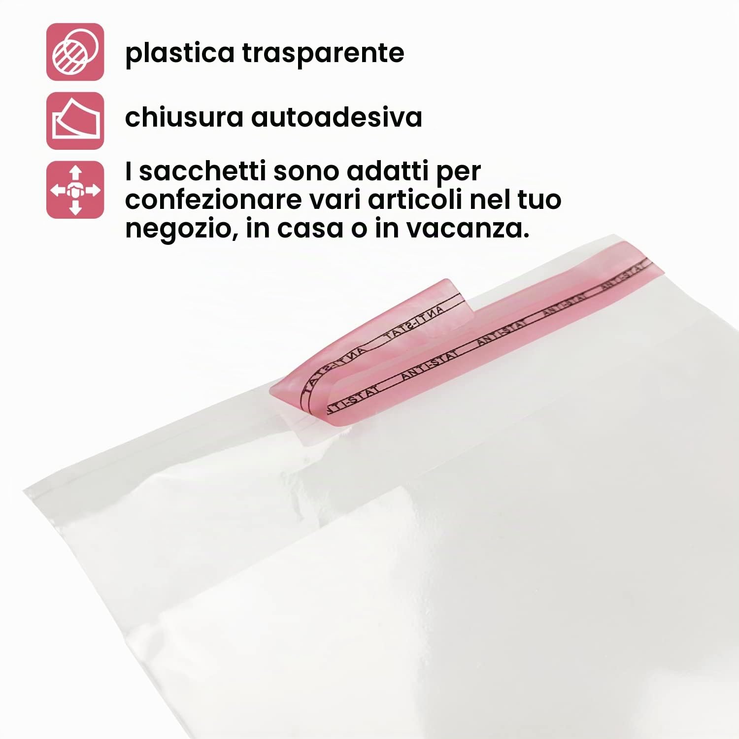 Netuno Bustine trasparenti autoadesivi 13,5 x 18,5 cm polipropilene sacchetti protettive per vestiti documenti