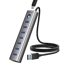ORICO Hub USB 3.0, Hub USB 5Gbps in Alluminio 7 Porte, Cavo Lungo 100CM con Porta di Alimentazione 5V, 3A Type-C, Adattatore USB 3.0 Multipla Compatibile con MacBook, PS4, Surface Pro, HP