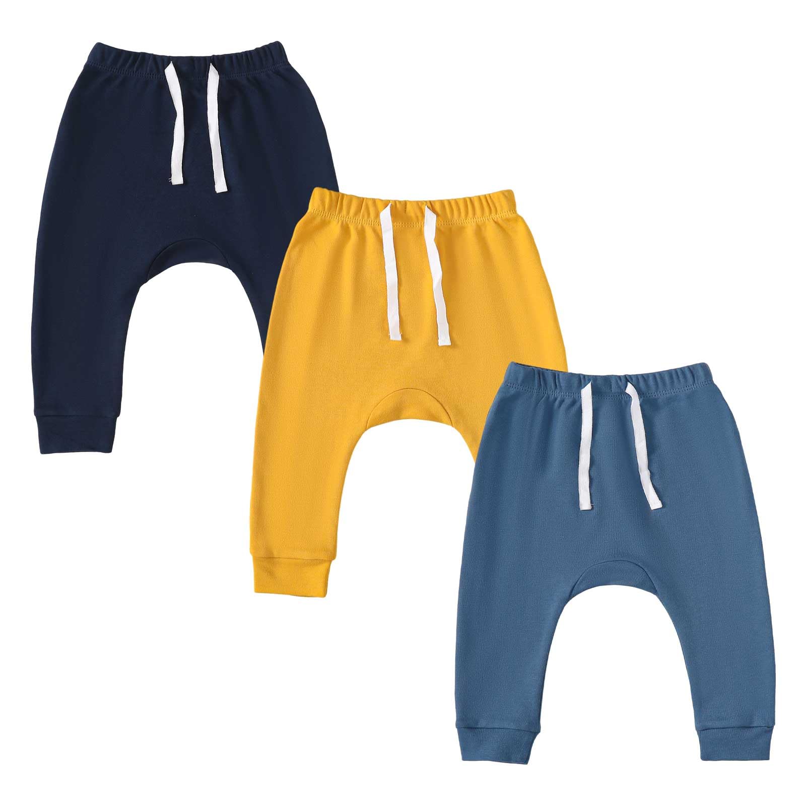 SOBOWO Newborn Baby Boy Girl 3-Pack Joggers Infant Baby Cotton Harem Pants for Toddler Boys Girls 0-3T Interlock 195 GSM