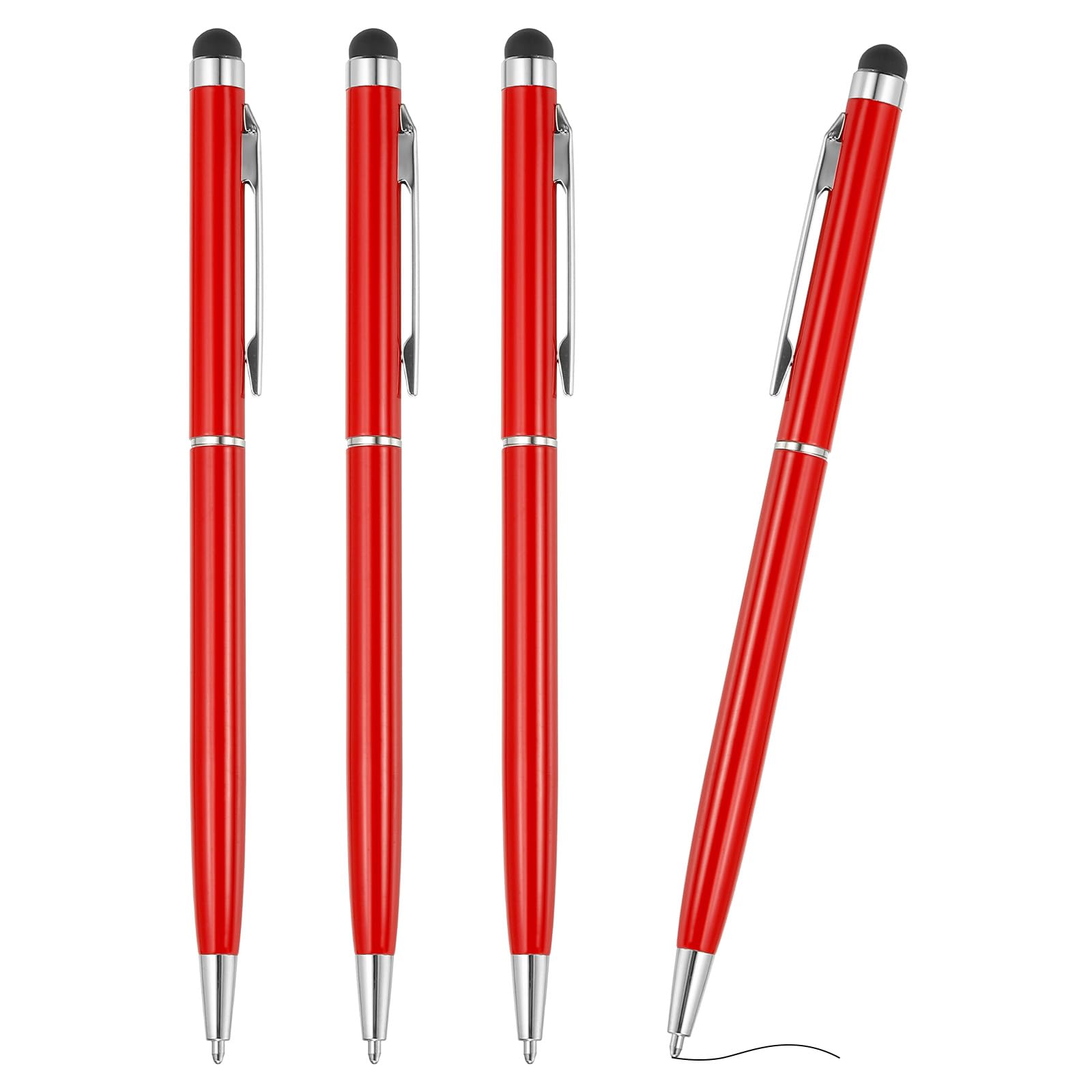 PATIKIL Ballpoint Pen with Stylus Tip, 4Pcs 2 in 1 Slim Metal Black Ink 1.0mm Medium Point Stylus Pen for Touch Screens Office Desk, Red