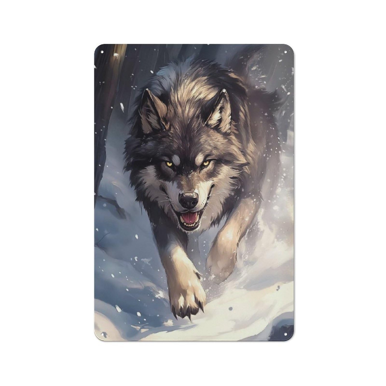 Wolf in Snow Tin Sign 30x20cm, Garage Style Workshop Wall Decor for Garage, Workshop, Shed Or Utility Room