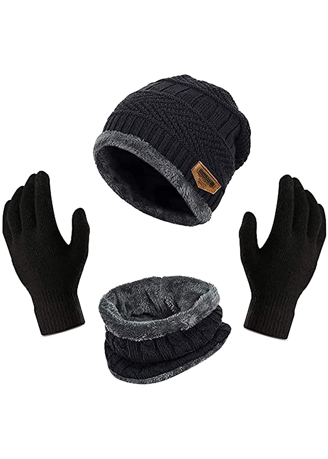 Unique Gold Leafing StudioUGLS Winter Knit Beanie Cap Hat Neck Warmer Hot Scarf and Woolen Gloves Set Skull Cap for Men Women/Winter Cap for Men (3 Piece)