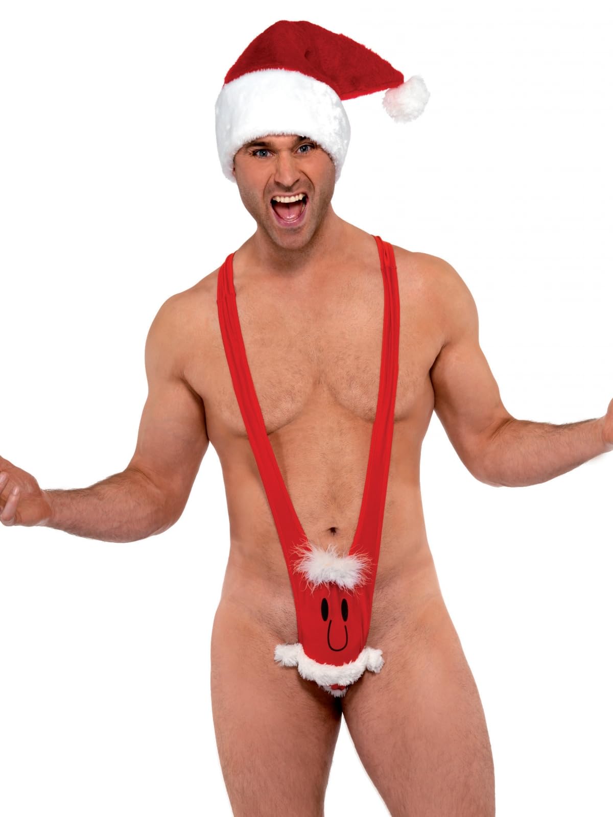 Smiffys Santa Kini for Men, Funny Christmas Novelty Mankini with Santa Face Design, Festive Fancy Dress Costume for Holiday Parties, Beach Celebrations & Stag Events