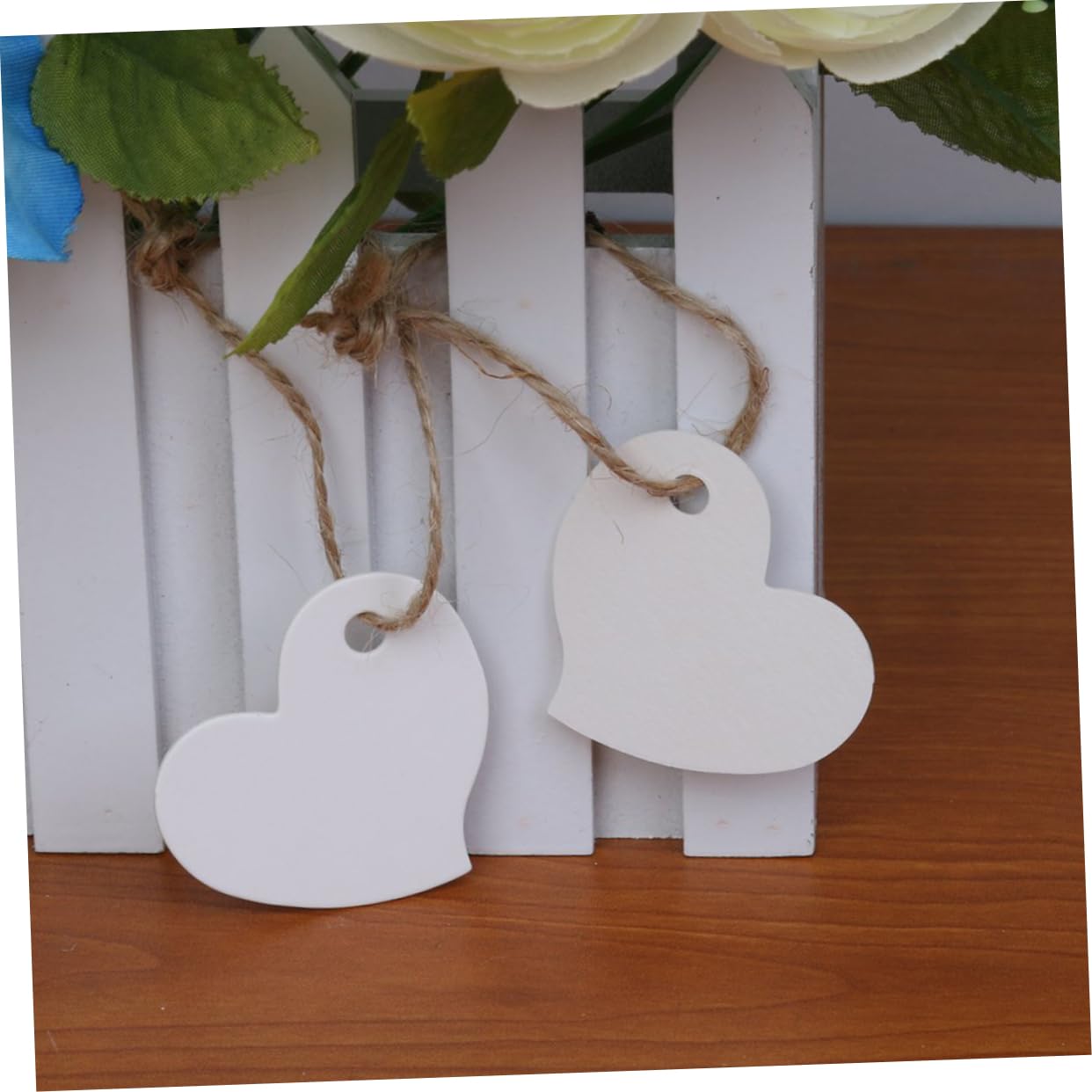 FOMIYES 100pcs Thank-You Tags with Jute Rope Heart Shape Tags Tags Kraft Paper Tags DIY Blank Labels