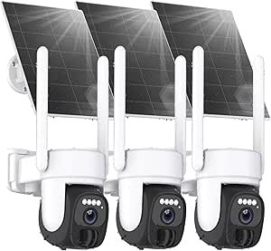 3PCs Solar Security Camera Wireless Outdoor, 360° WiFi Security Camera for Home, 2K Battery Camera with Solar Panel, Spotlight, Color Night Vision, AI Detection, 2 Way Talk, SD/Cloud, Works Alexa asin的图片