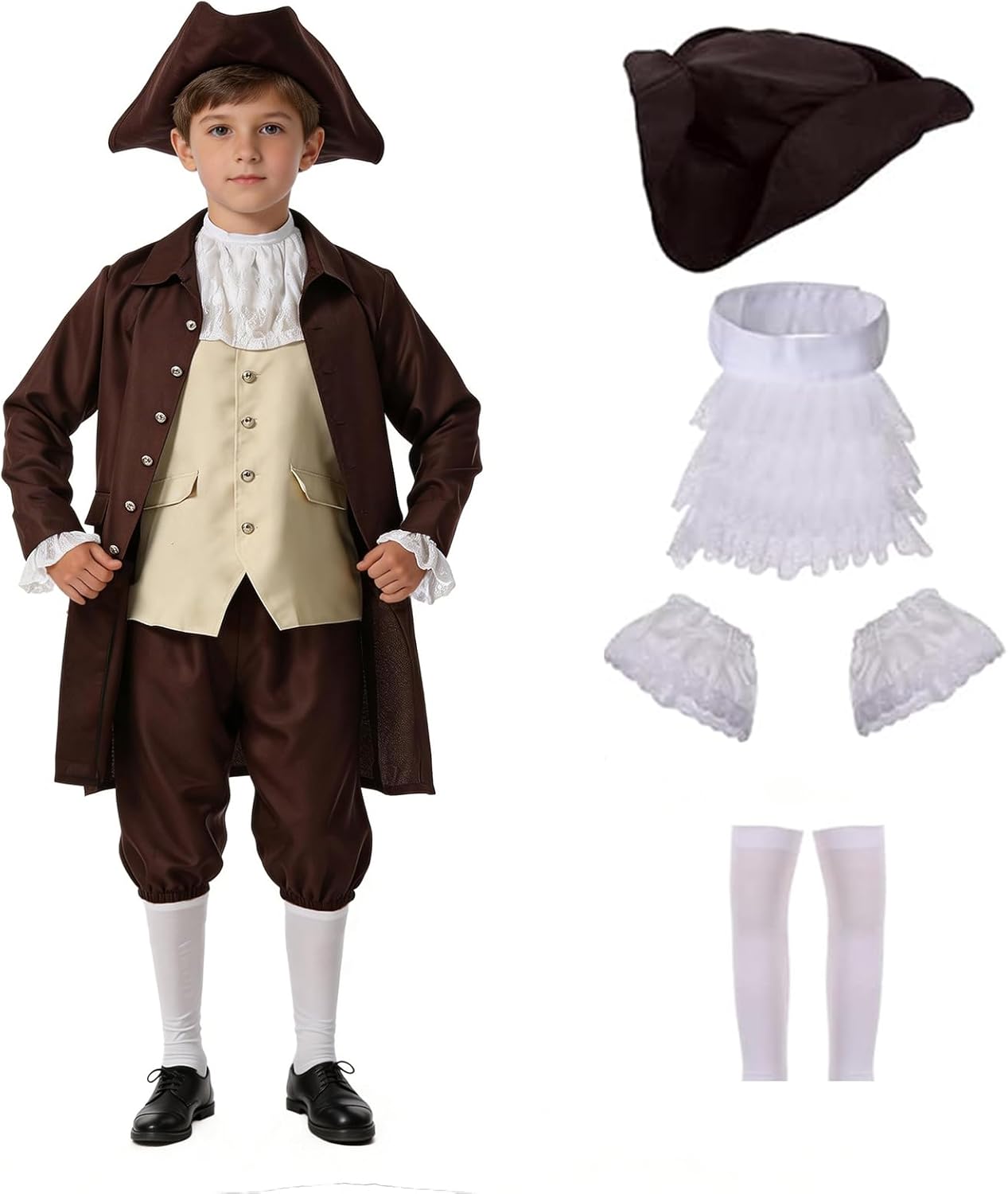 OEBLD Benjamin Franklin Costume Kid Colonial Children Colonial Deluxe Wax Museum Project Thomas Jefferson Alexander Hamilton Founding Father
