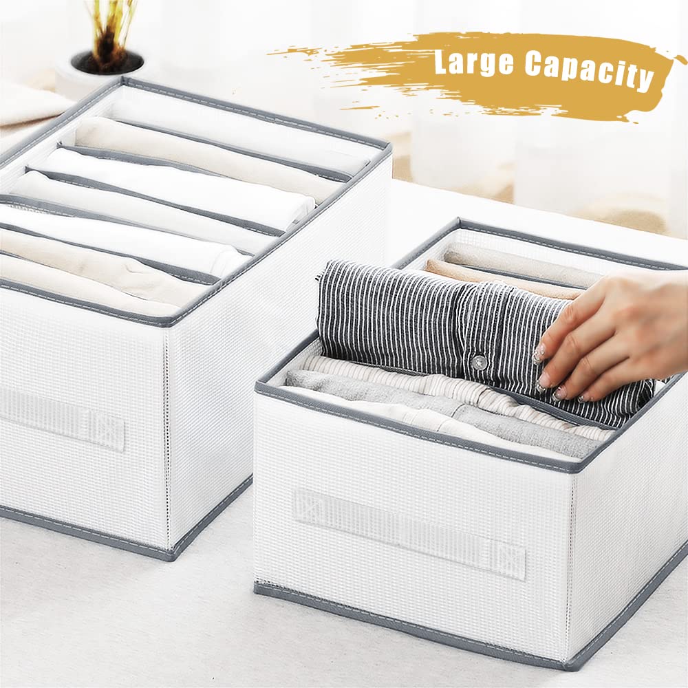Hysagtek 2 stuks kledingkastopbergorganizer, kledingorganizer voor kast, grote 7 roosters opvouwbare ladeverdelers organizer voor jeans, broeken, shirts, leggings, broeken, opbergdozen