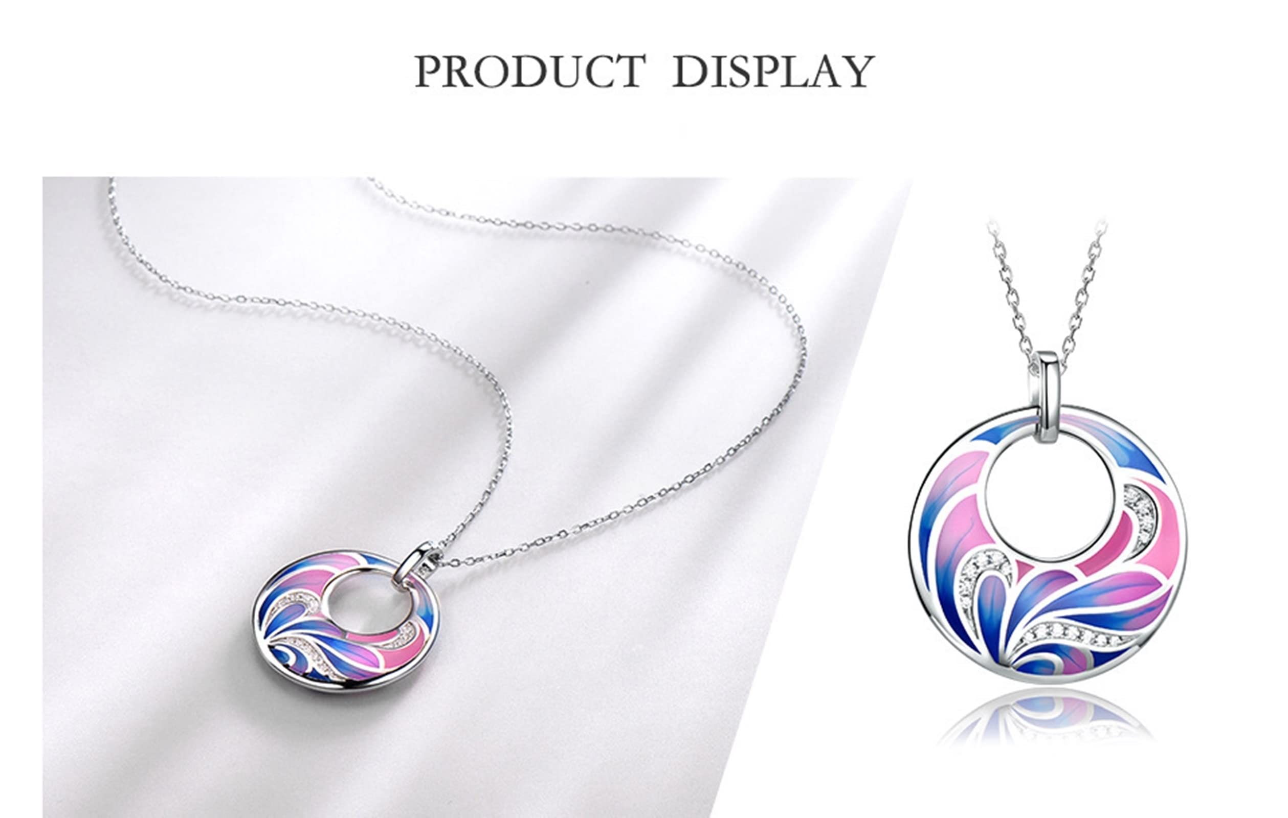 Set di gioielli in argento 925 per le donne, set di gioielli in zircone rosa per le donne smalto fiore orecchino collana e anello gioielli in metallo set