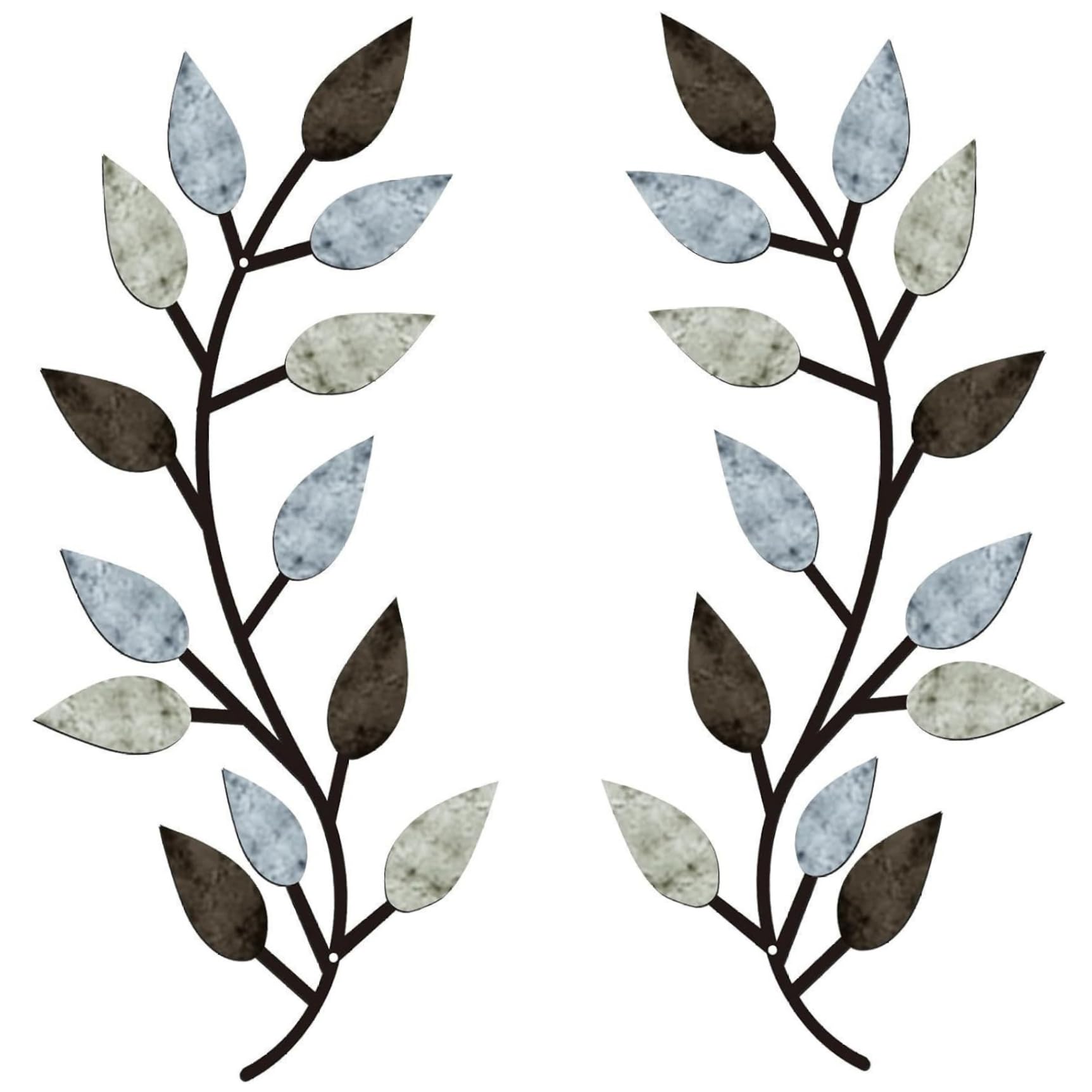Ameble Assorted Color 2Pcs Wall Decor Metal Tree Leaf Entryway Wall Decor Modern Style Vine Olive Branch Leaf Art For Living Room, Hallway Outdoor Decoration.