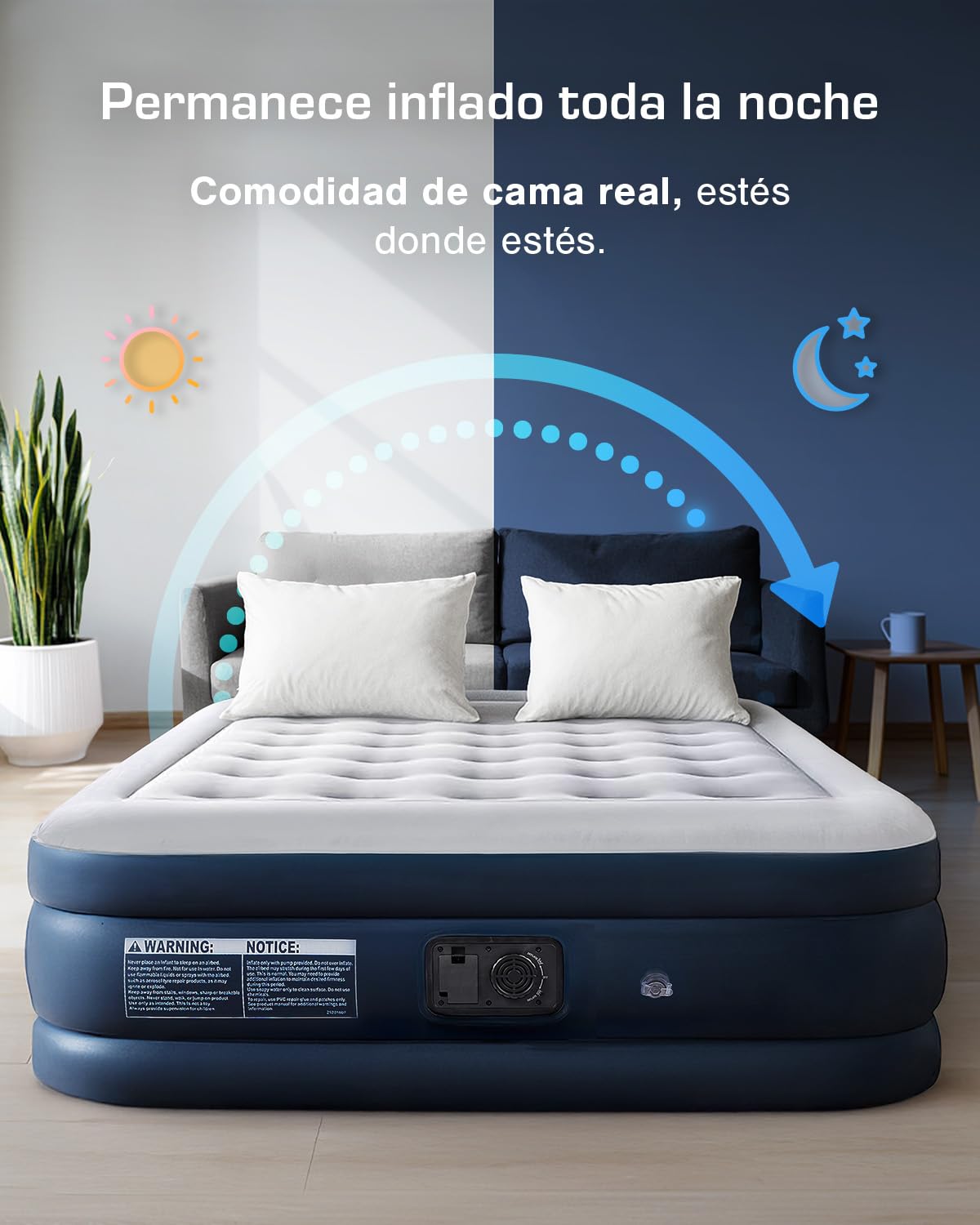 Active Era Colchón Hinchable Matrimonio - 203 x 152 x 35.5 cm - con Bomba eléctrica incorporada y Almohada integrada - Colchon Hinchable