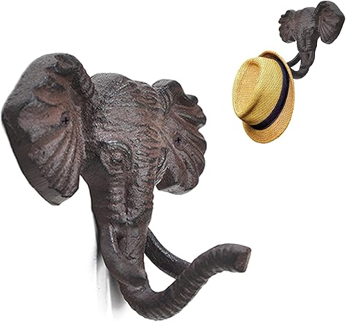 Gancho de pared de elefante de hierro fundido, perchero decorativo vintage, de hierro fundido, gancho rústico de una sola llave, resistente,