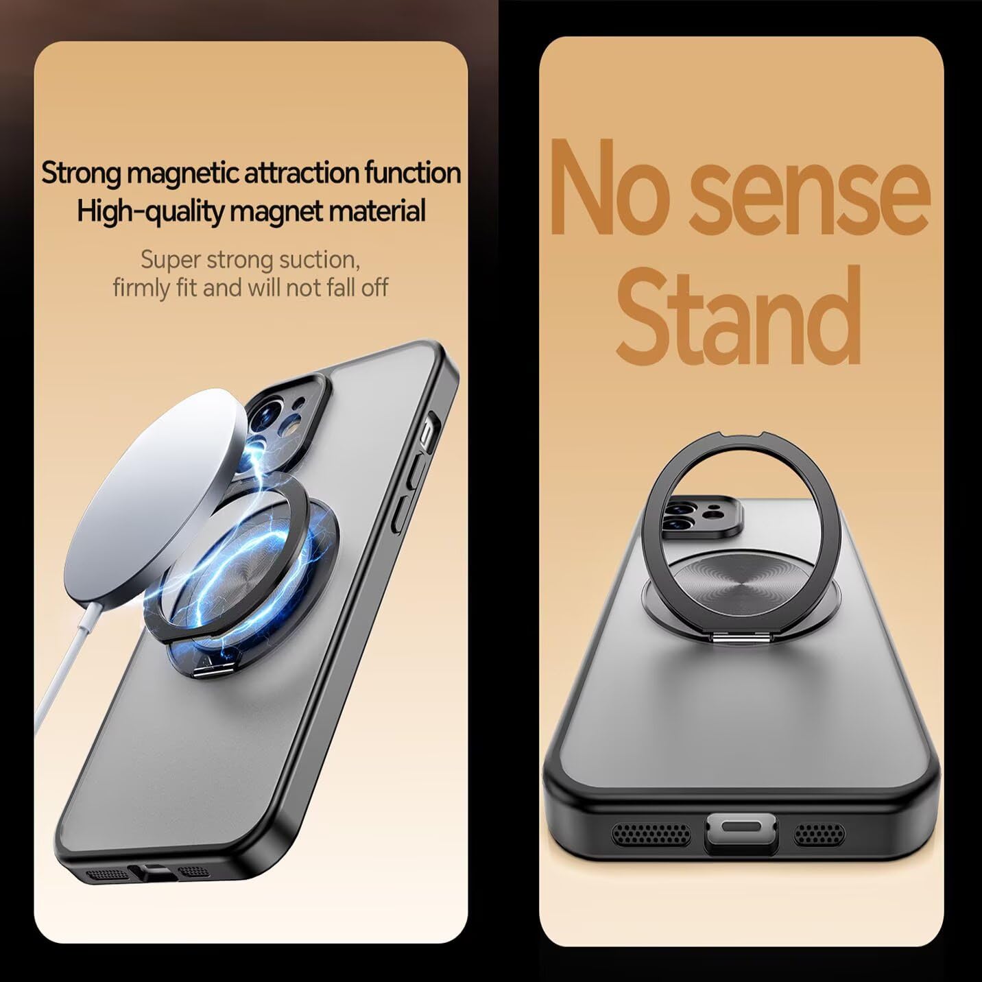 BORYA Etui do Motorola Moto G85 / Moto Edge 50 Fusion, Ultra cienkie, odporne na wstrząsy magnetyczne półprzezroczyste matowe etui TPU + PC Case, miękkie silikonowe etui z uchwytem pierścienia 360°