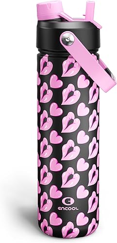 Miniatura 175 de ENCOOL Botella de agua aislada con popote, de acero inoxidable, a prueba de fugas, sin BPA, al vacío de doble pared que se mantiene fría durante 24