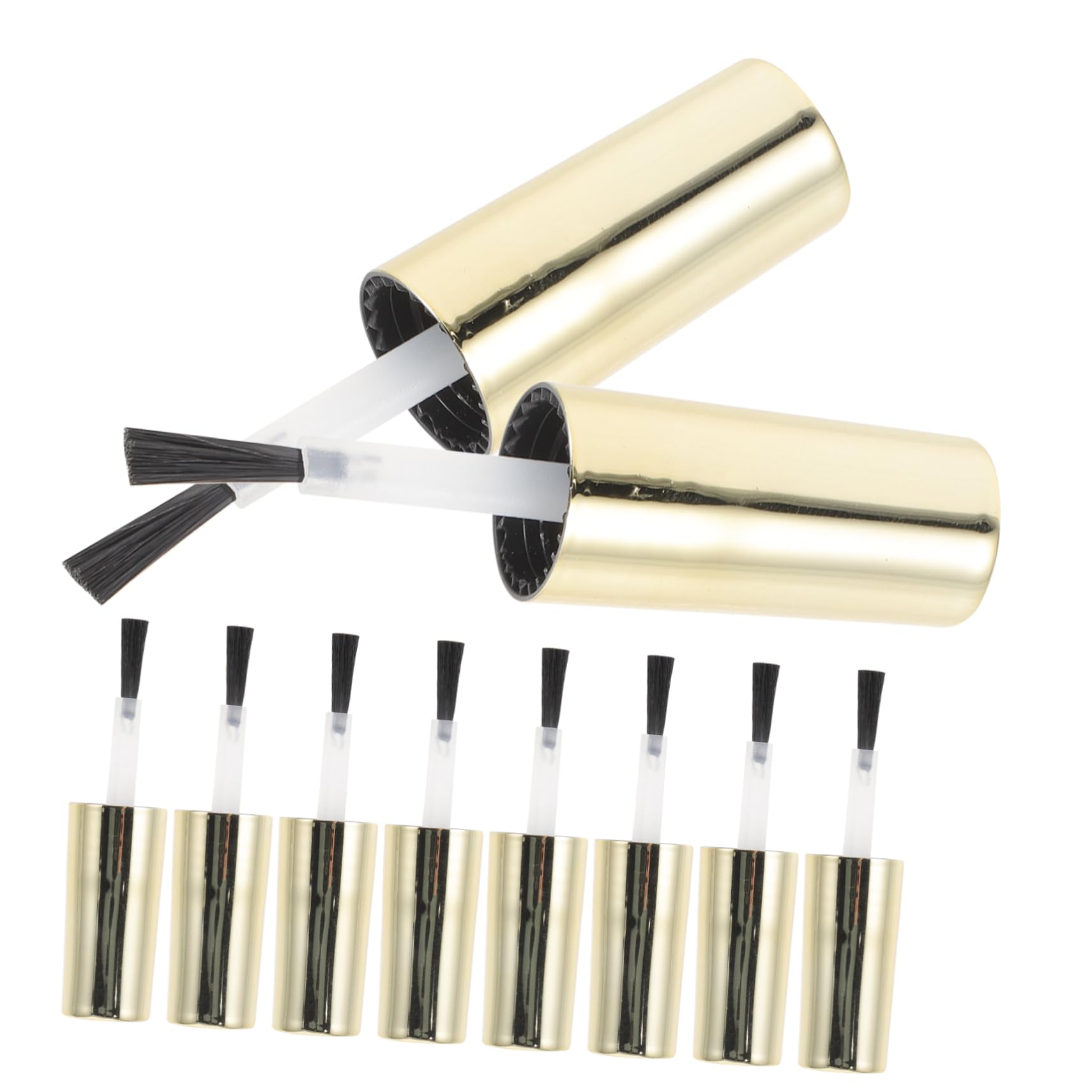 10pcs Golden Nail Polish Bottle Caps with Soft Brush 10ml Refillable Liquid Nail Polish Bottles for Easy Application and Replacement