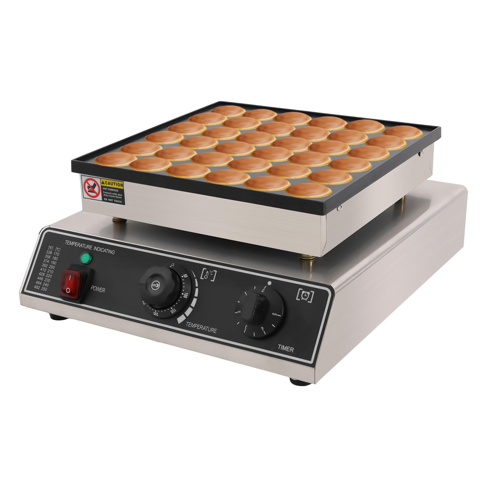 Mini tortitas holandesas de 36 agujeros, para hacer panqueques profesionales, redondos, acero inoxidable, antiadherente, 50 – 300 °C, 2 – 3 minutos, para panaderías, cafeterías, hogares