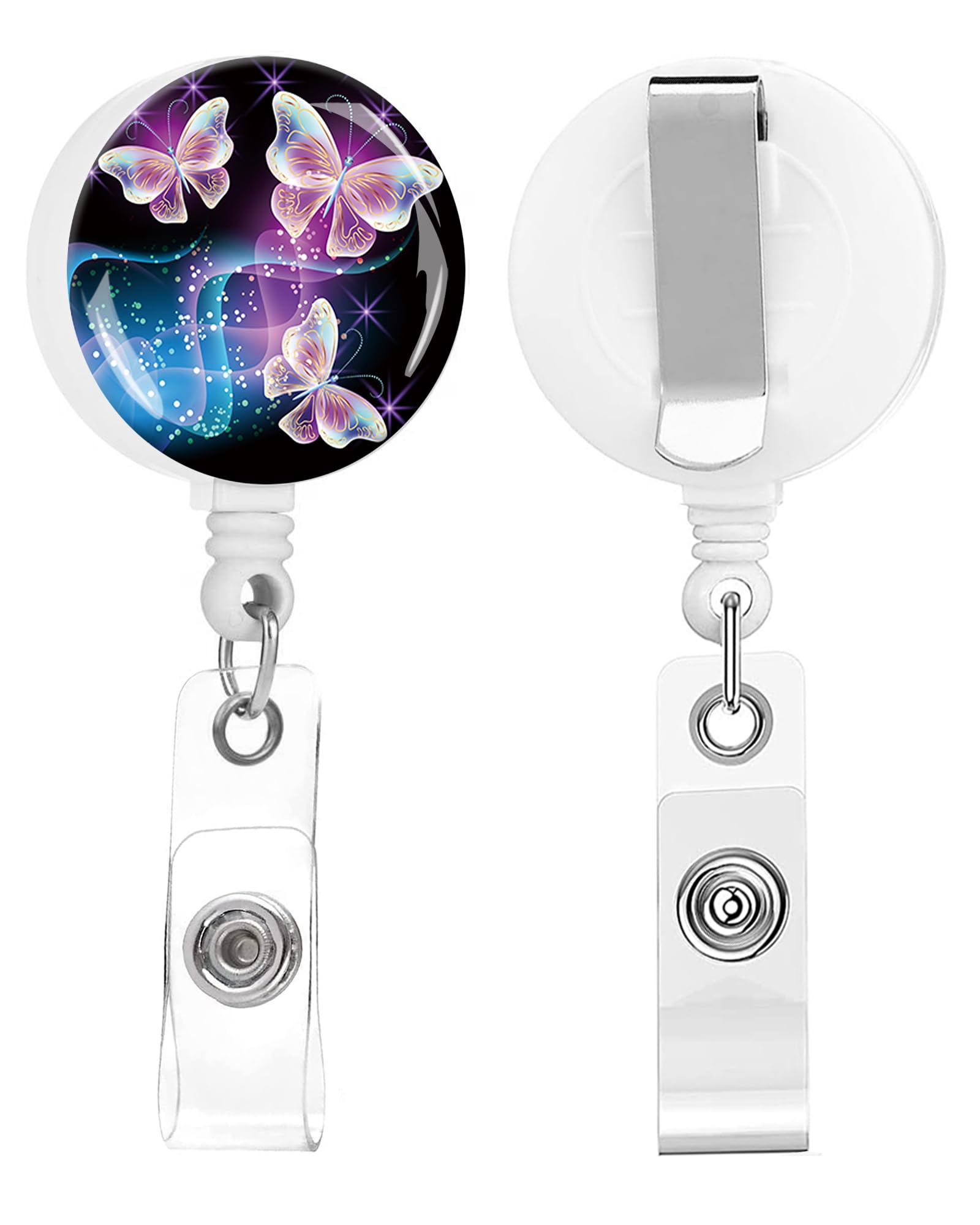 quohet 2 Pack Retractable Badge Holders Cute Badge Reel Badge Clip ID Card Holders for Student Office Worker Doctor Nurse Teacher(Beautiful Butterfly)