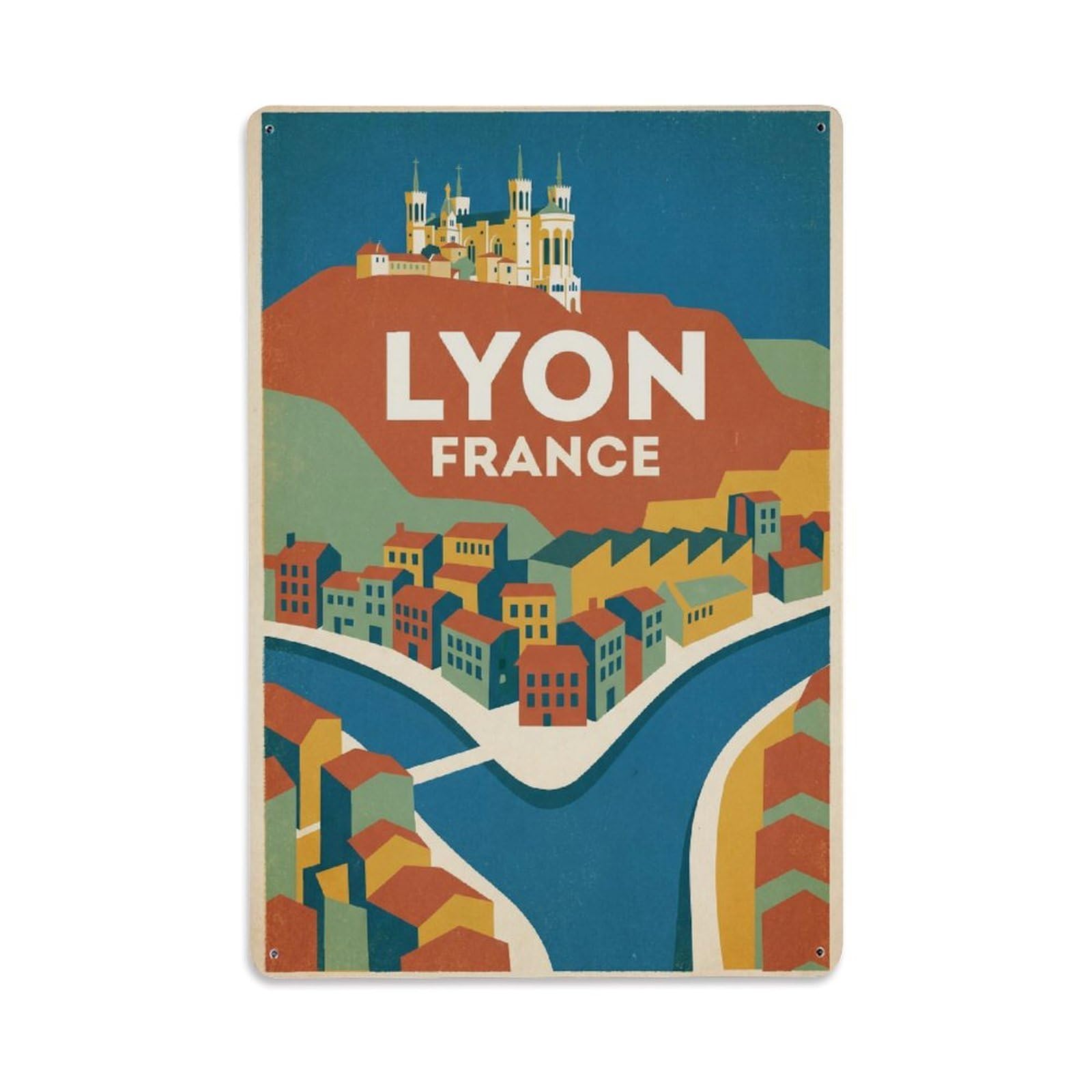 Travel Retro France Lyon Metal Tin Sign Plaque Wall Decor for Cafe, Club Bar, Office, Garden Metal Poster 8x12Inch