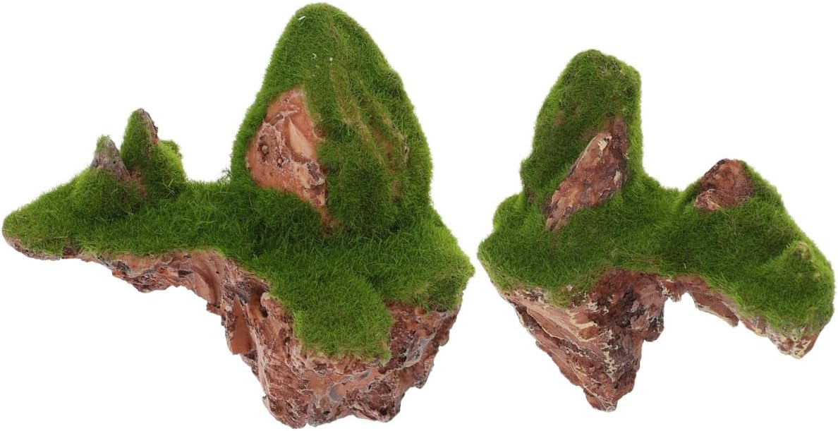 Yardwe 2Pcs Floating Island Aquarium Decor Simulated Mountain Rocks with Suction Cup Lightweight Moss Rock for Fish Tank Landscaping Easy Setup for Stress Habitat