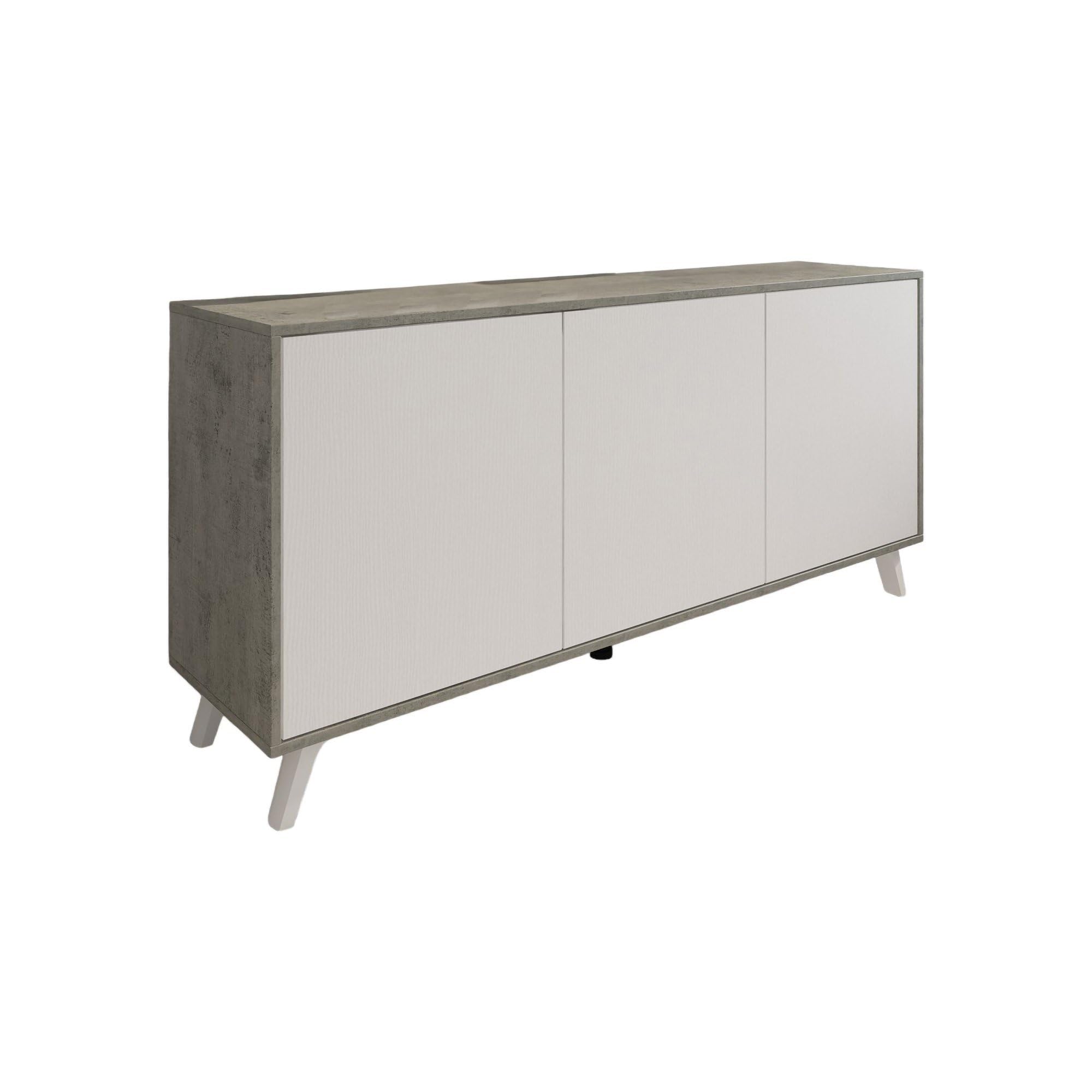 Dmora - Credenza Weddell, Buffet da Soggiorno, Madia da Salotto, Dispensa da Cucina, 154x40h72 cm, Grigio Chiaro e Bianco