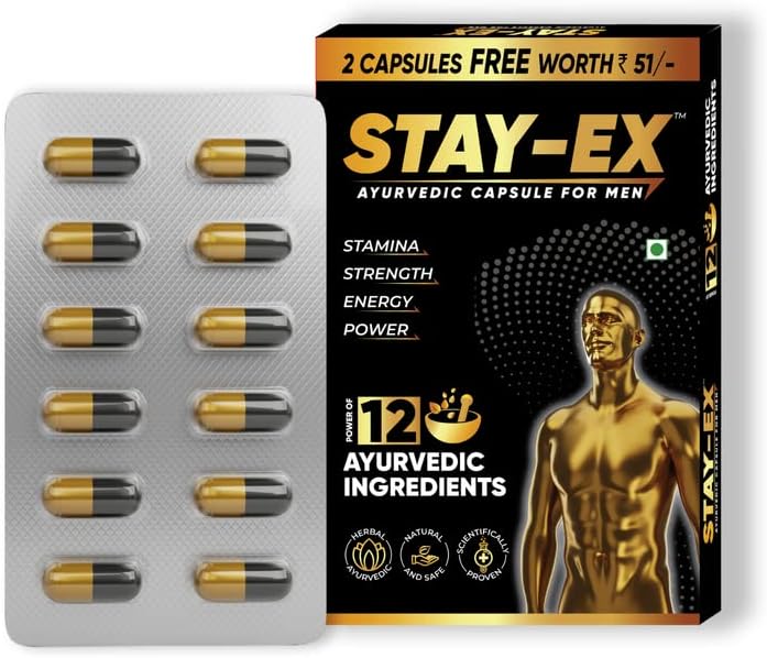 STAY-EX Ayurvedic Capsules for Men to Improve Stamina, Strength & Energy For Performance with Power of 12 Ingredients Including Shilajit Safed Muesli, Ashwagandha, Gokshura etc (Pack of 1,12N)