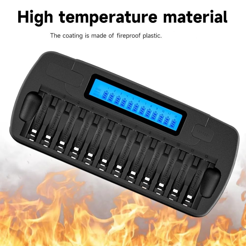 12 Slots 1.2V Ni- Ni-CD AA AAA Rechargeable Battery Charger LCD Display Fast Smart Charger for 9V 3.7V Battery