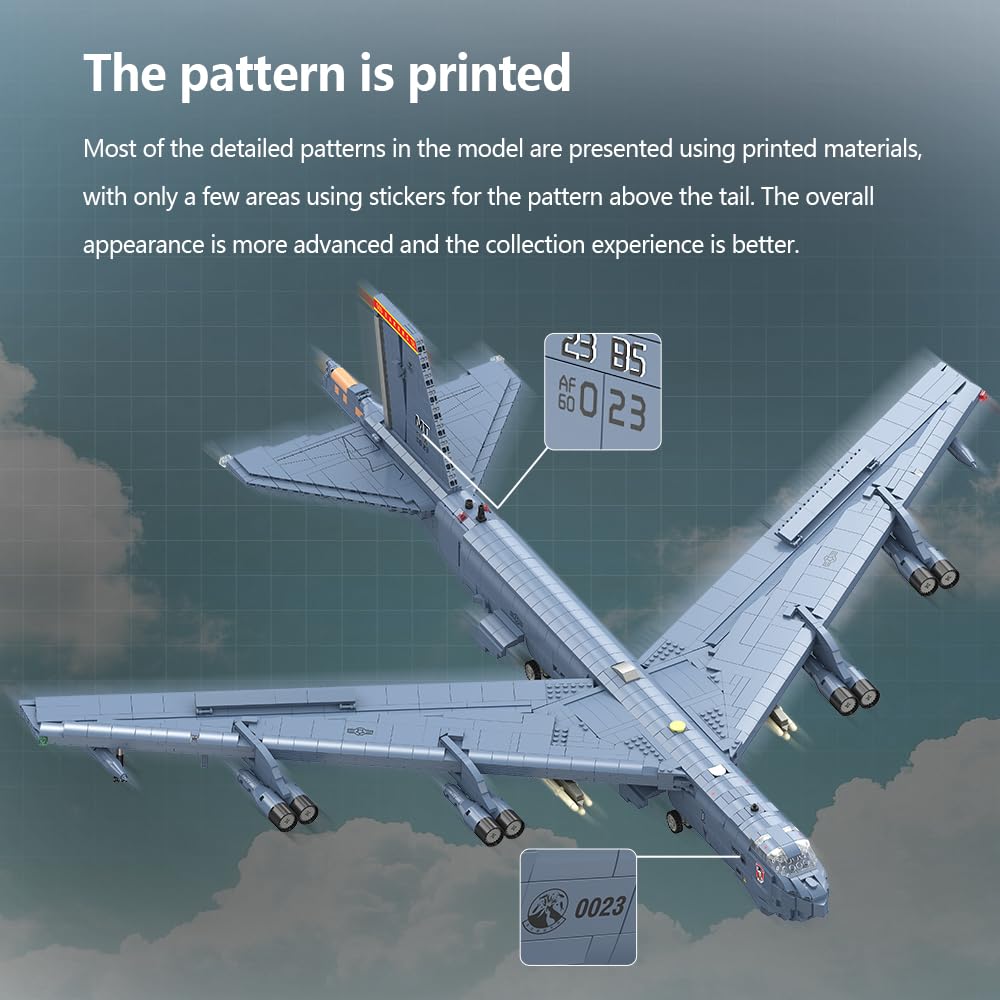 MISINI M8028 1:50 B-52H Stratofortress Bomber Klemmbausteine Bausatz, Große MOC Militärflugzeug Modell mit Stand, Sammlergrade Armee Flugzeug Geschenk für Militärfans und Erwachsene-5196 Stück