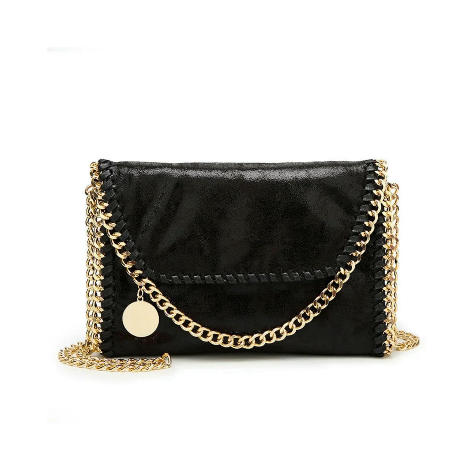 Handtasche Frauen Casual Kette Eine Schulter Messenger Tasche Trendy Kleine Klappe Crossbody Clutch Tote-Schwarze Goldkette-29 X 7 19 cm