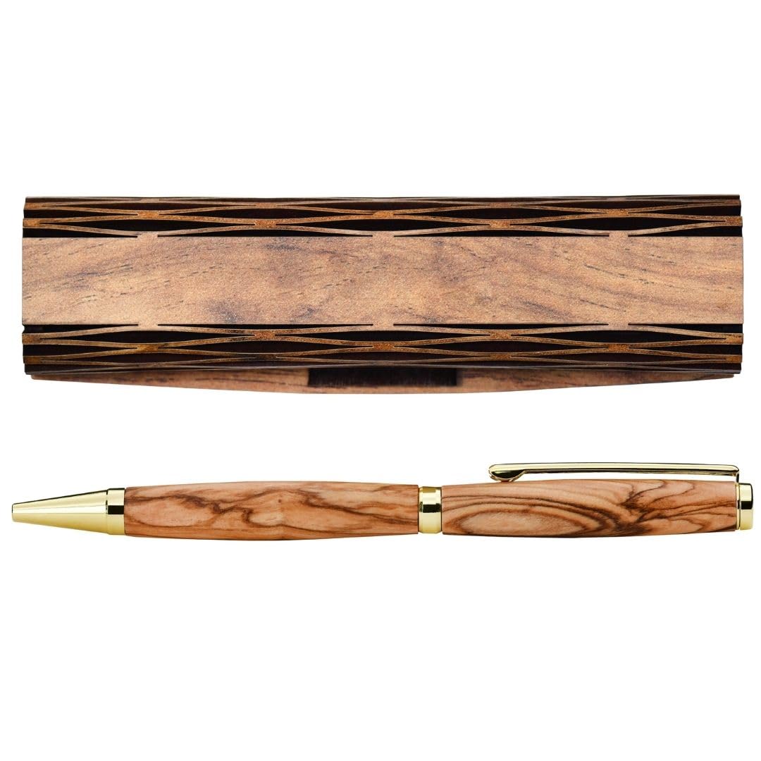 KASSIS Olive Wood Pen - Handmade with Beautiful Veins and Personalised Text in Elegant Wooden Box - Personalised Pen (No Engraving)